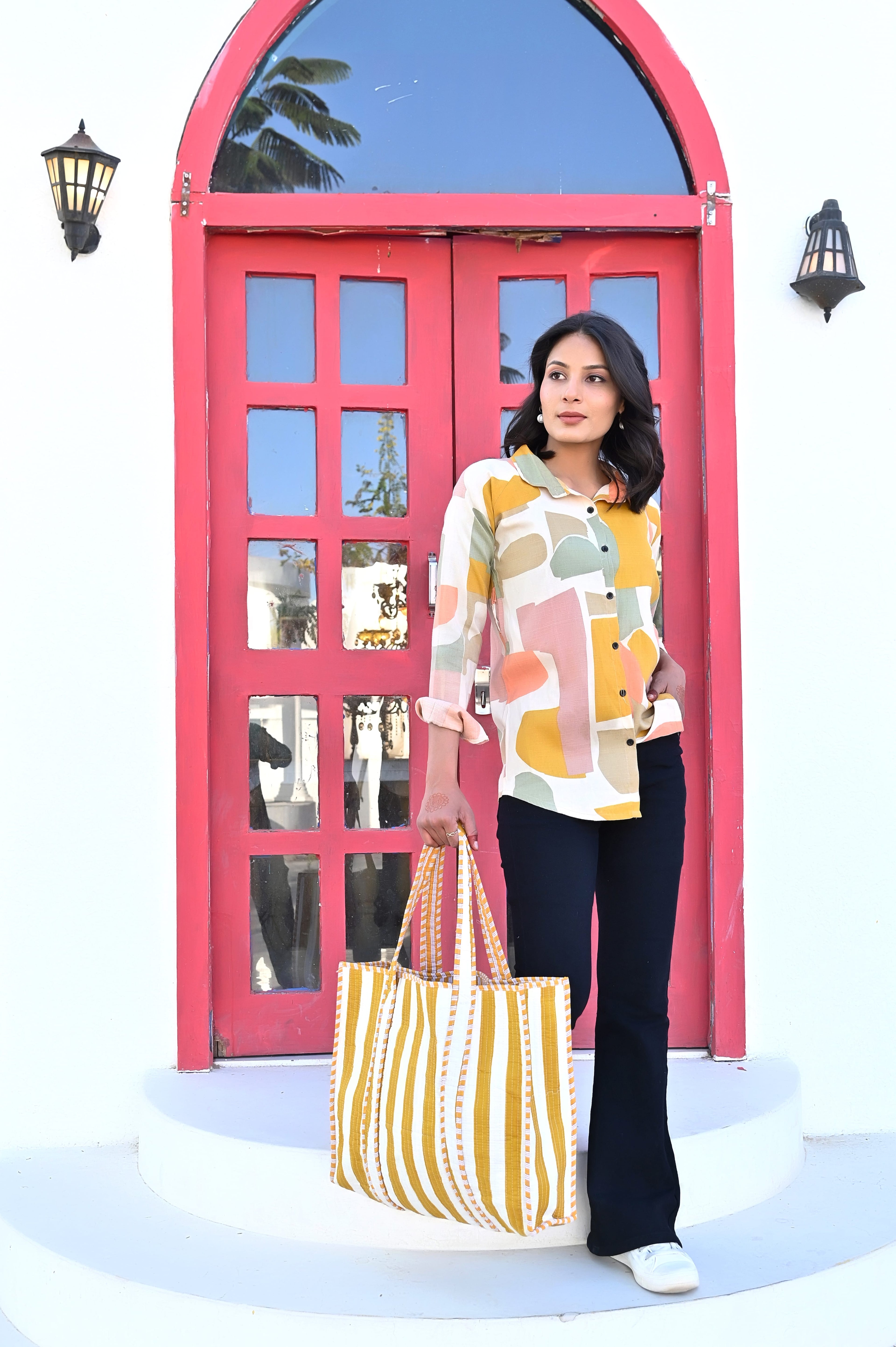 The Stripe Tote — handmade hand block printed cotton tote bag, ethically made in Rajasthan, India