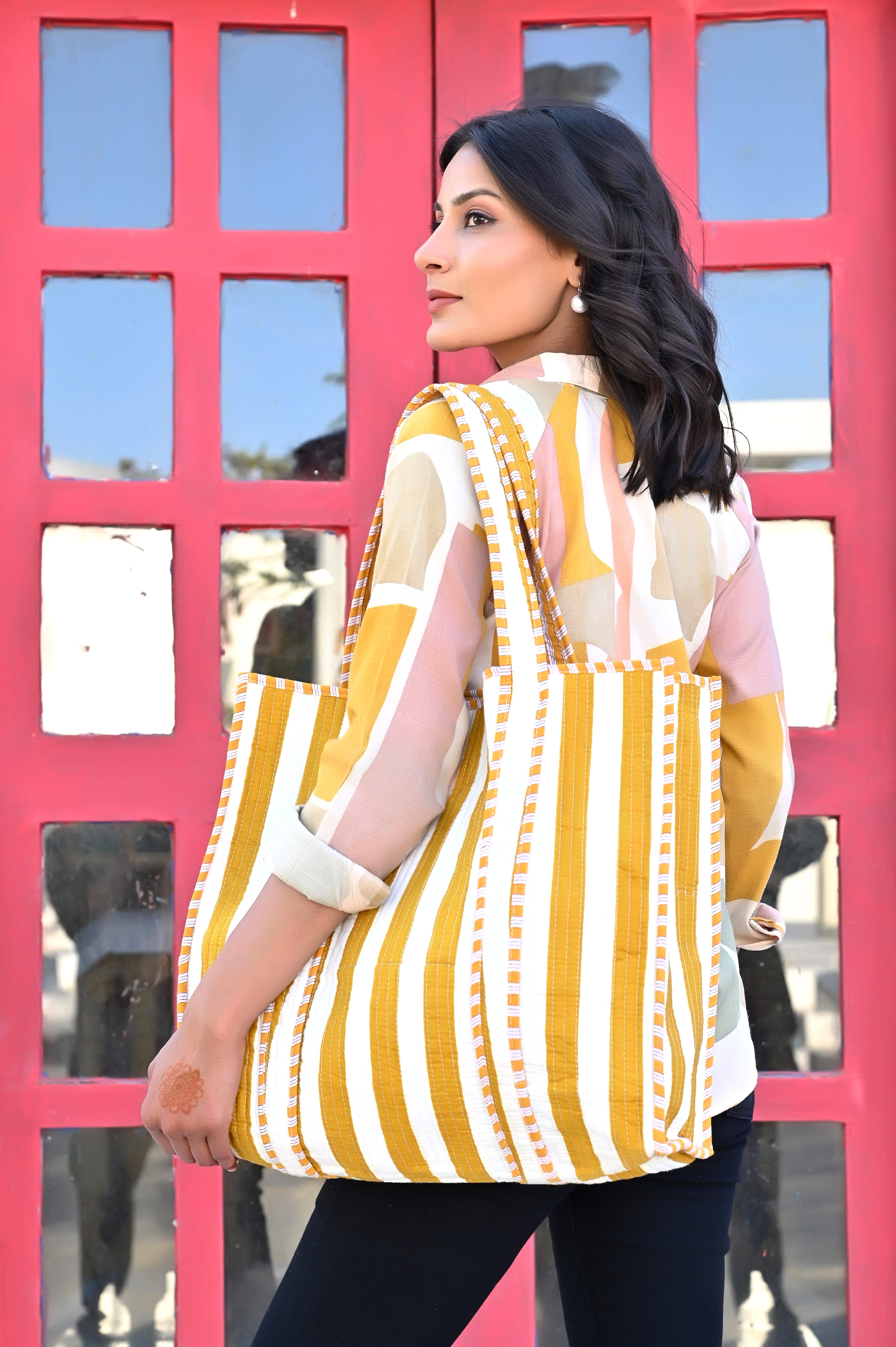 The Stripe Tote — handmade hand block printed cotton tote bag, ethically made in Rajasthan, India
