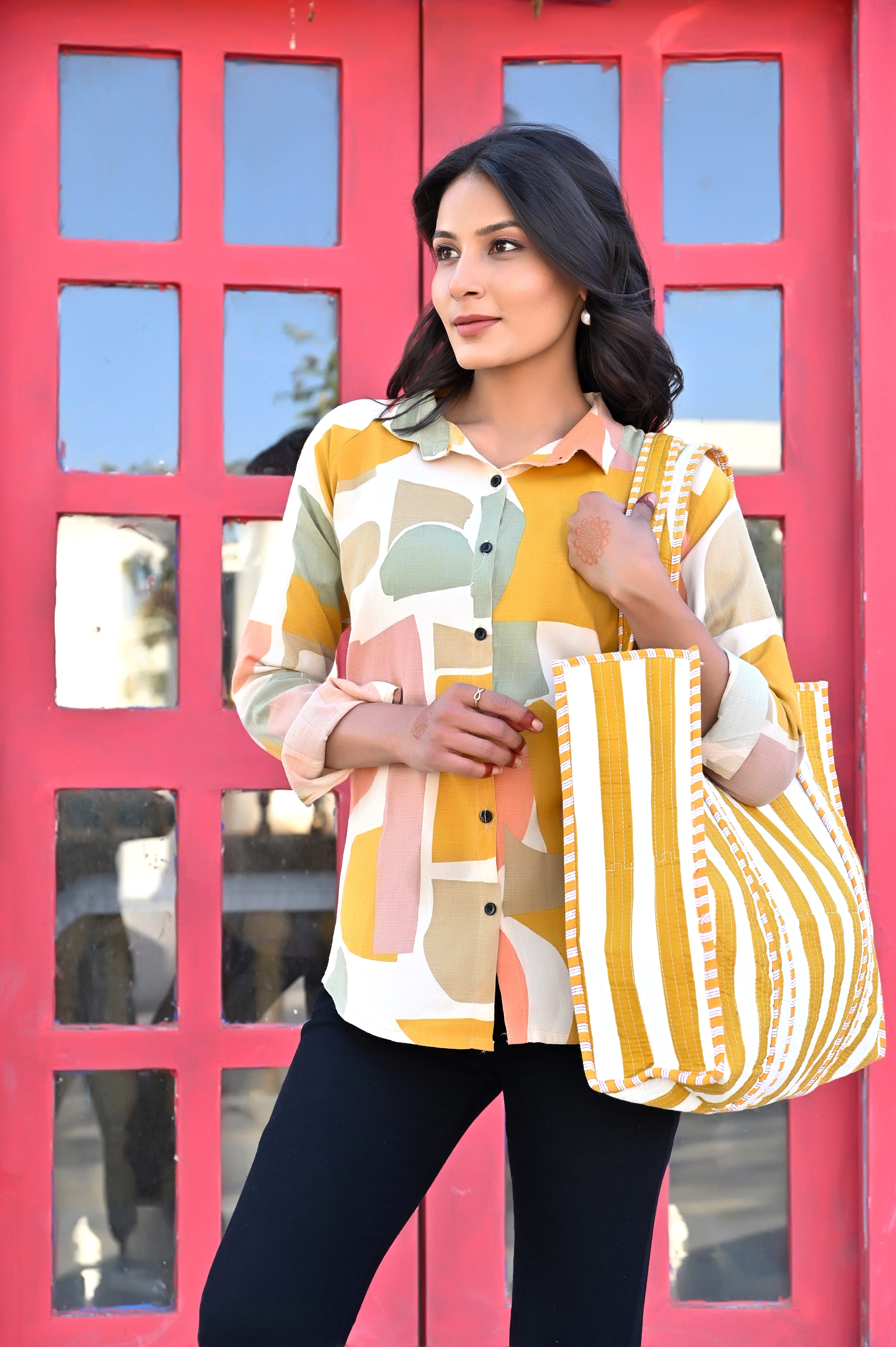 The Stripe Tote — handmade hand block printed cotton tote bag, ethically made in Rajasthan, India