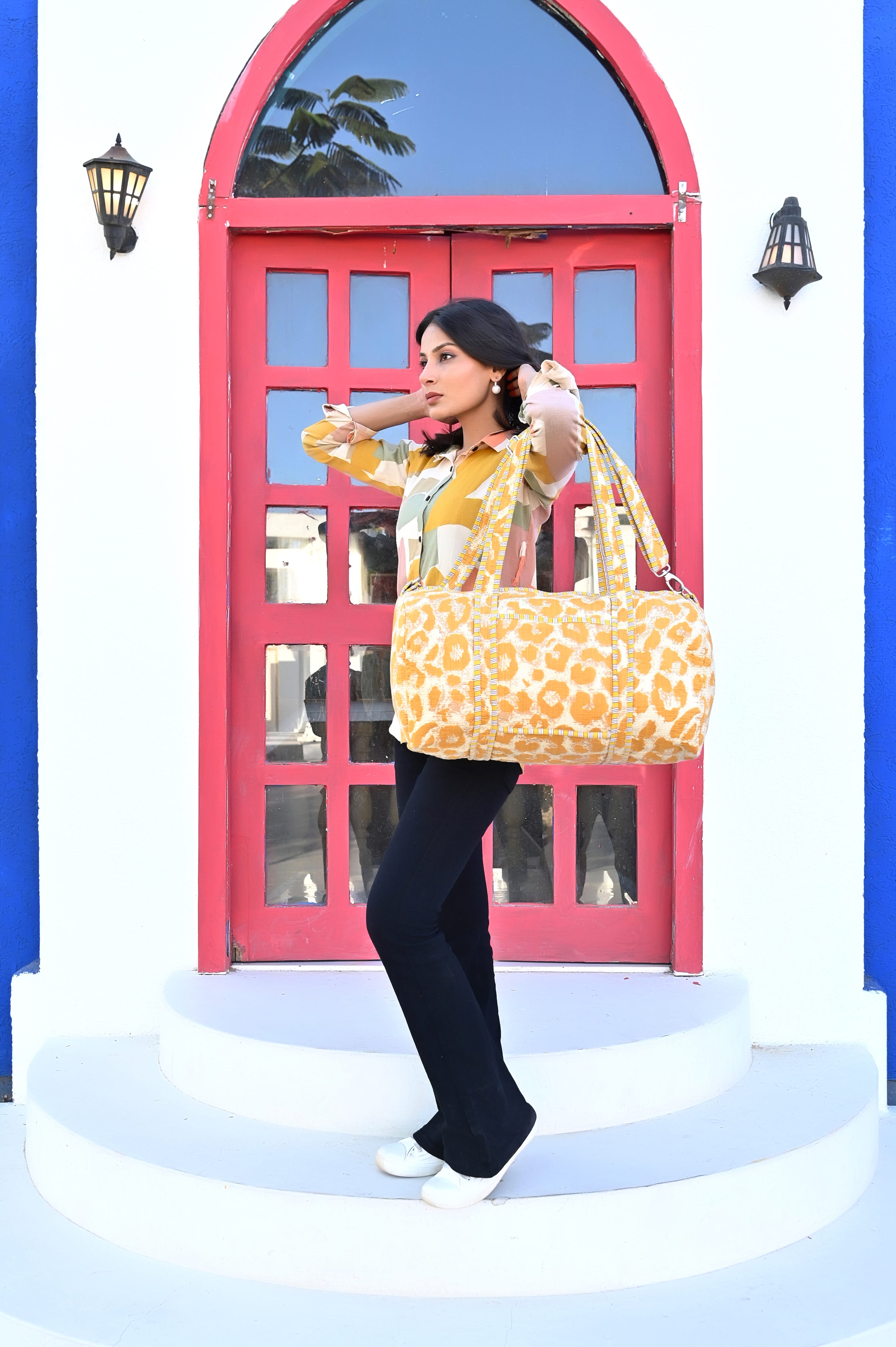 The Leopard Cotton Weekender — handmade hand block printed cotton weekender bag, ethically made in Rajasthan, India