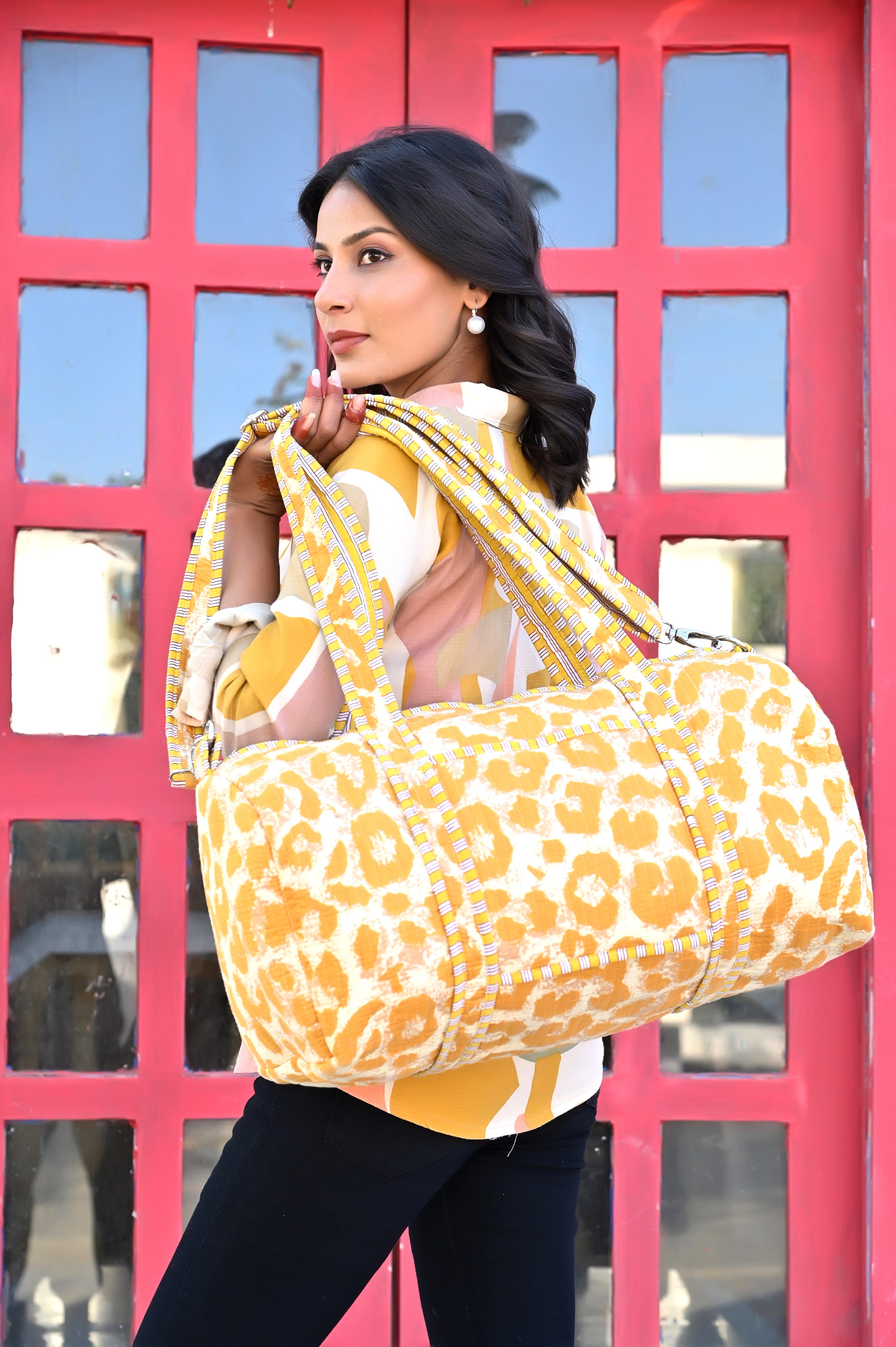The Leopard Cotton Weekender — handmade hand block printed cotton weekender bag, ethically made in Rajasthan, India