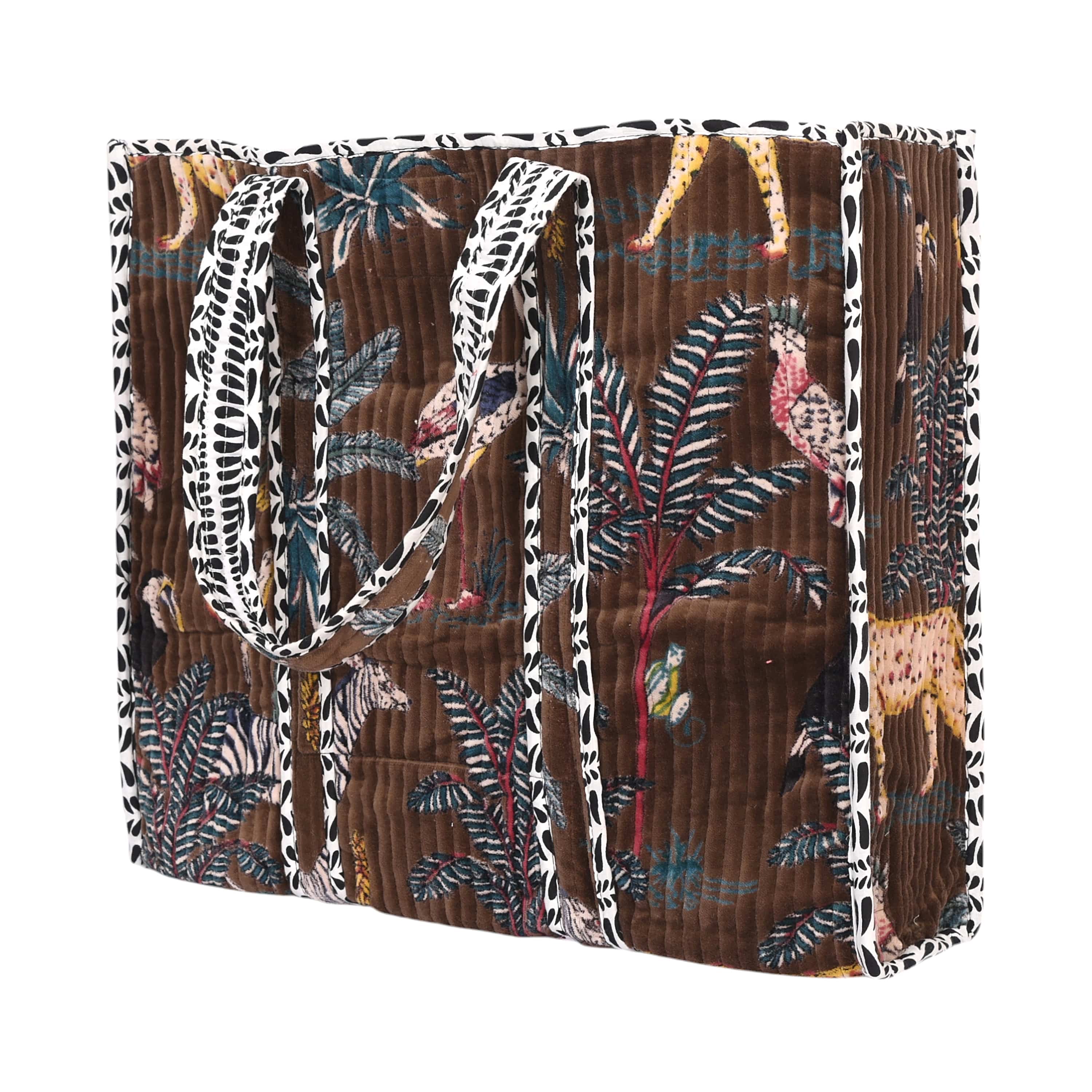 The Jungle Tote in Velvet — handmade quilted velvet tote bag, ethically made in Rajasthan, India