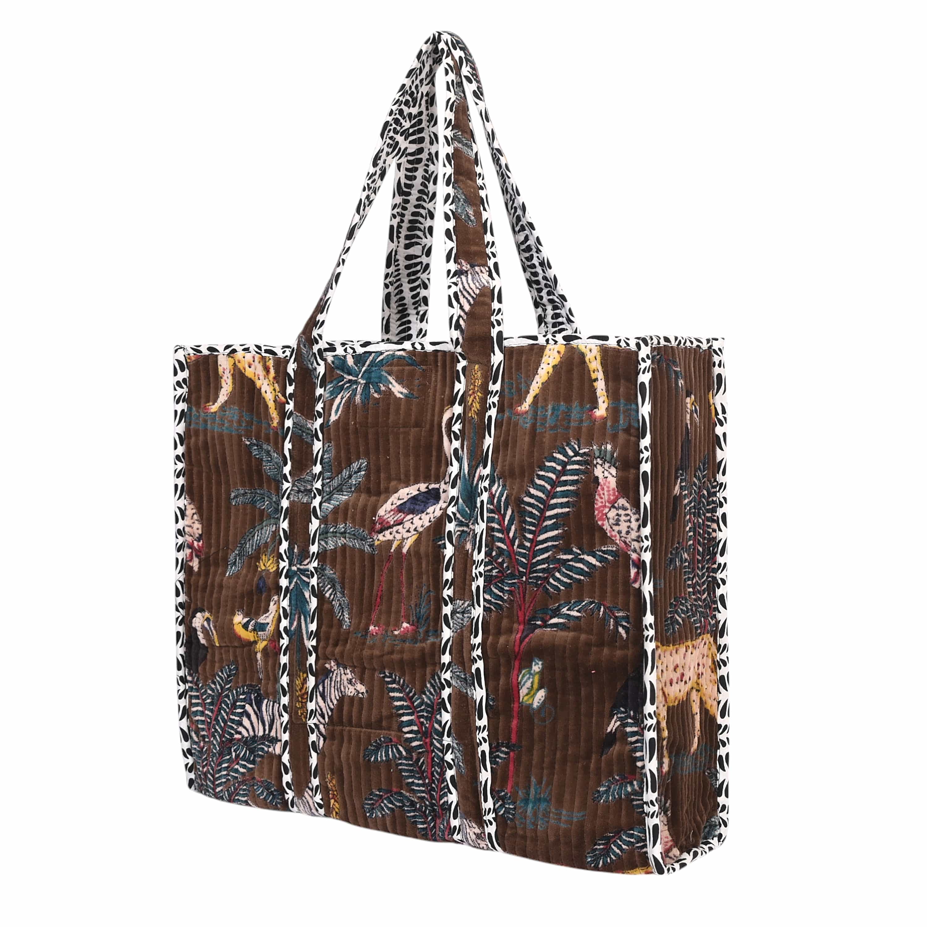 The Jungle Tote in Velvet — handmade quilted velvet tote bag, ethically made in Rajasthan, India
