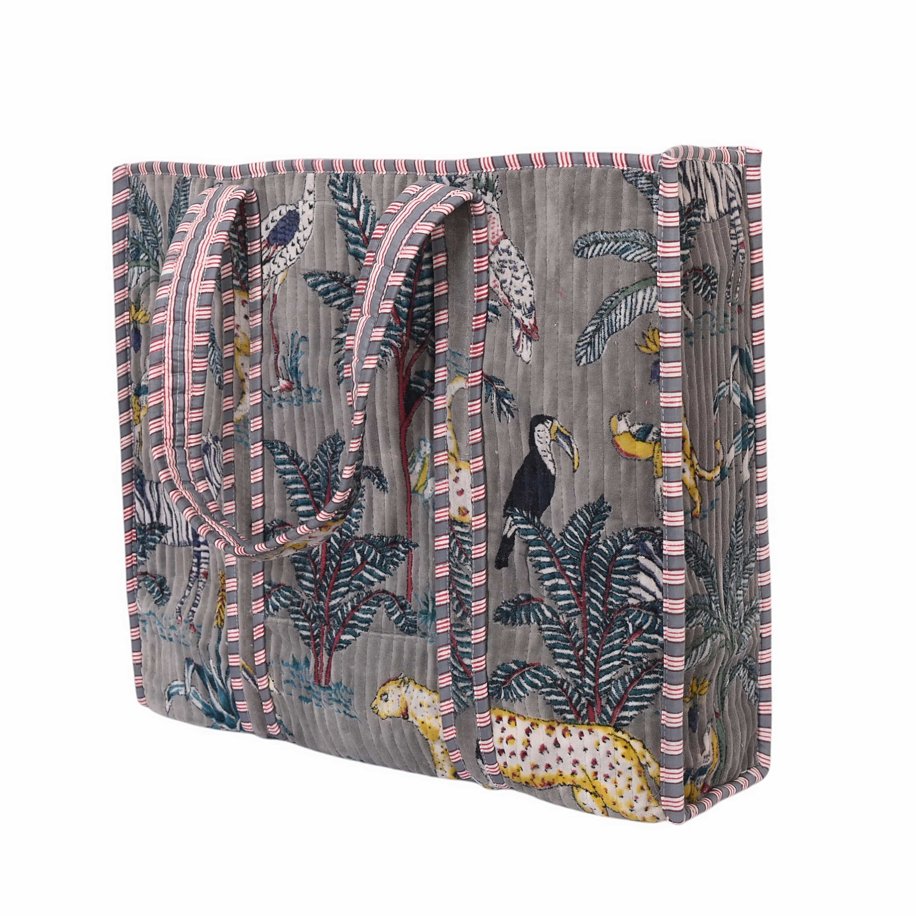 The Jungle Tote in Velvet — handmade quilted velvet tote bag, ethically made in Rajasthan, India