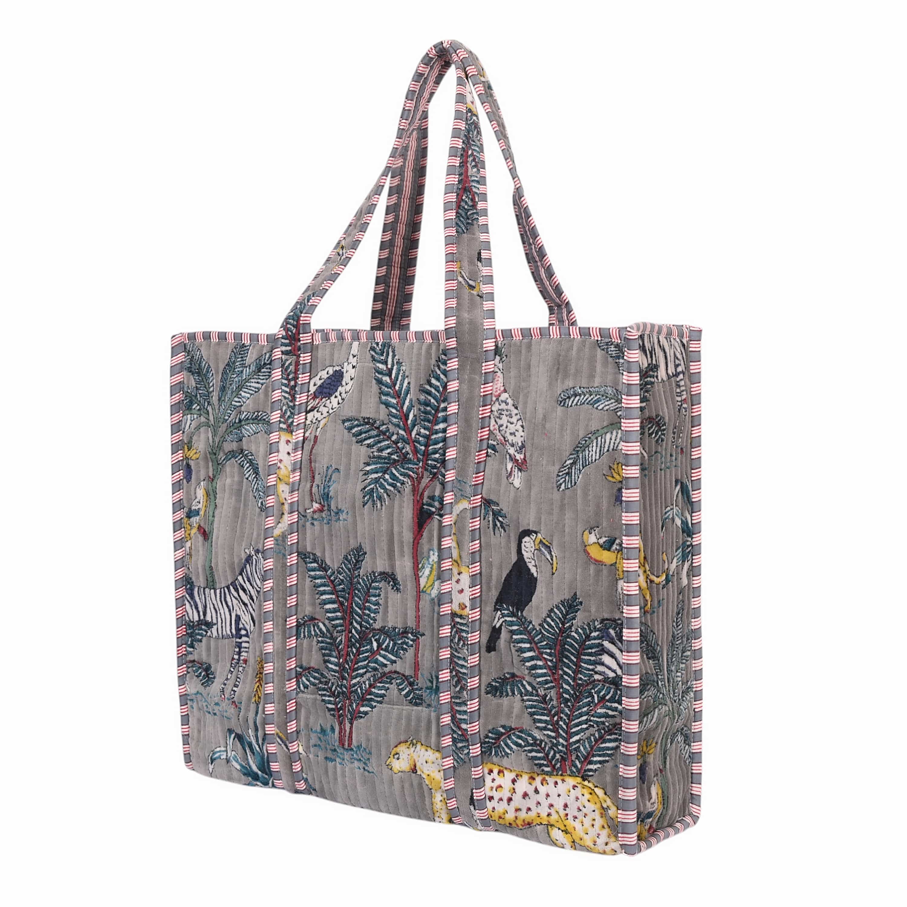 The Jungle Tote in Velvet — handmade quilted velvet tote bag, ethically made in Rajasthan, India