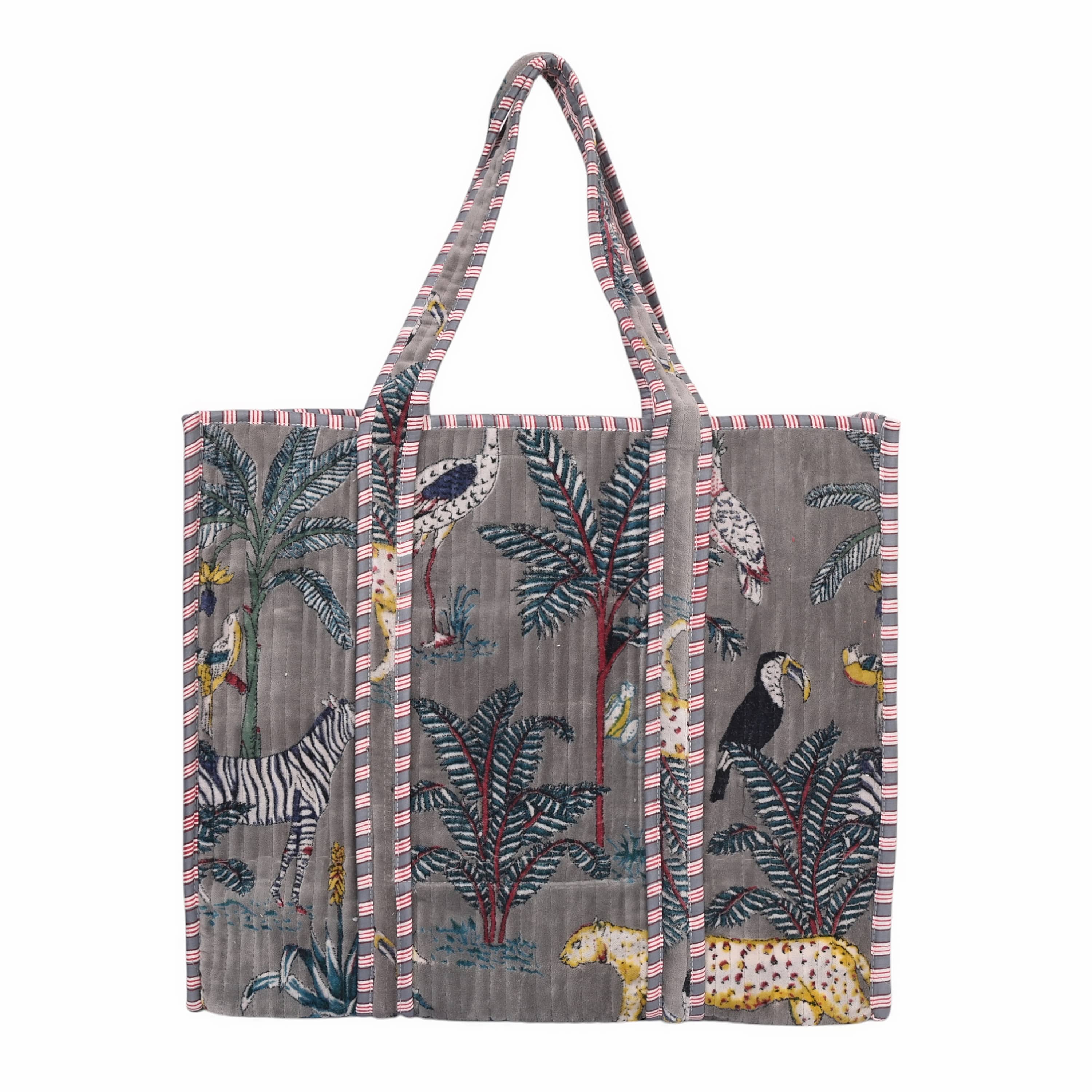 The Jungle Tote in Velvet — handmade quilted velvet tote bag, ethically made in Rajasthan, India