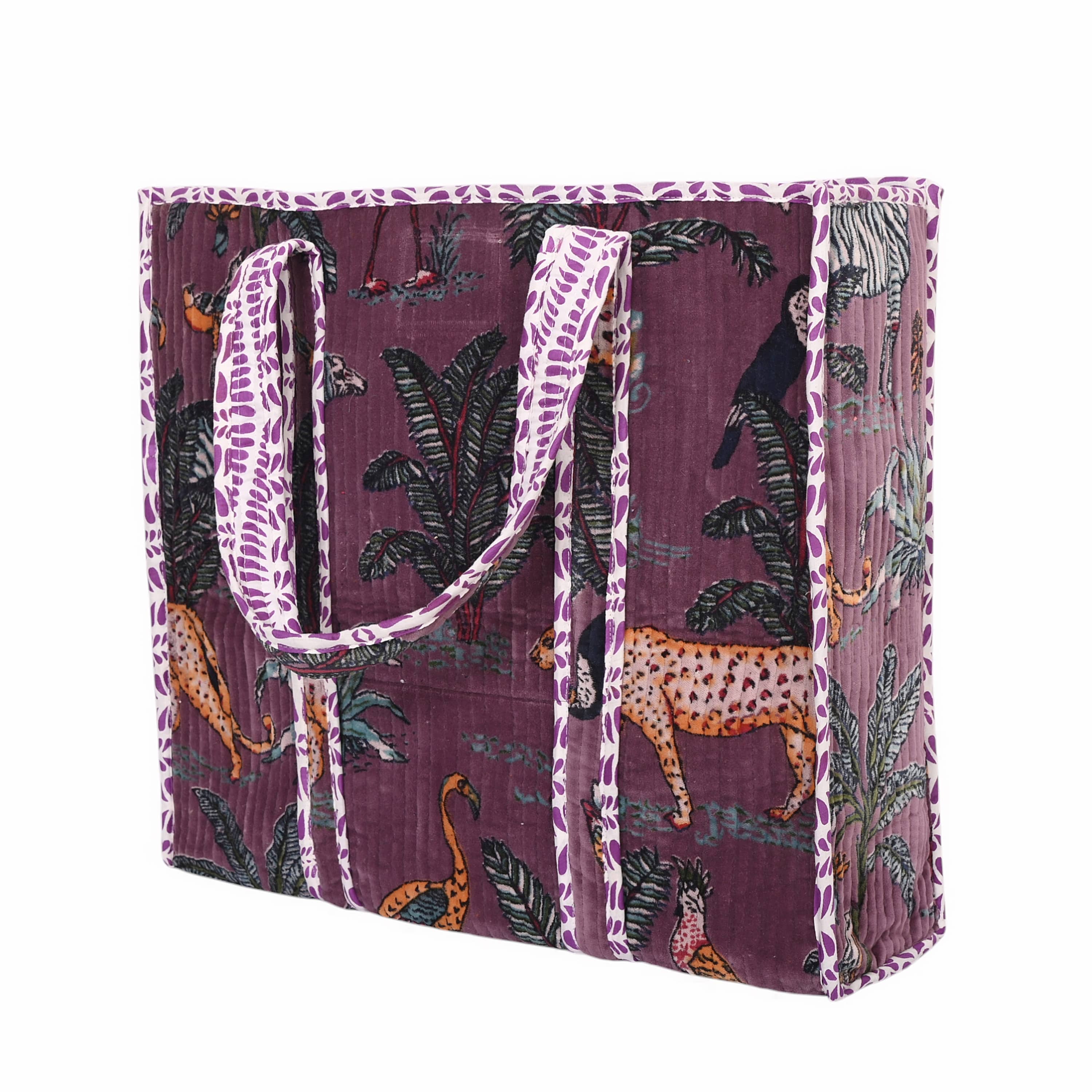 The Jungle Tote in Velvet — handmade quilted velvet tote bag, ethically made in Rajasthan, India