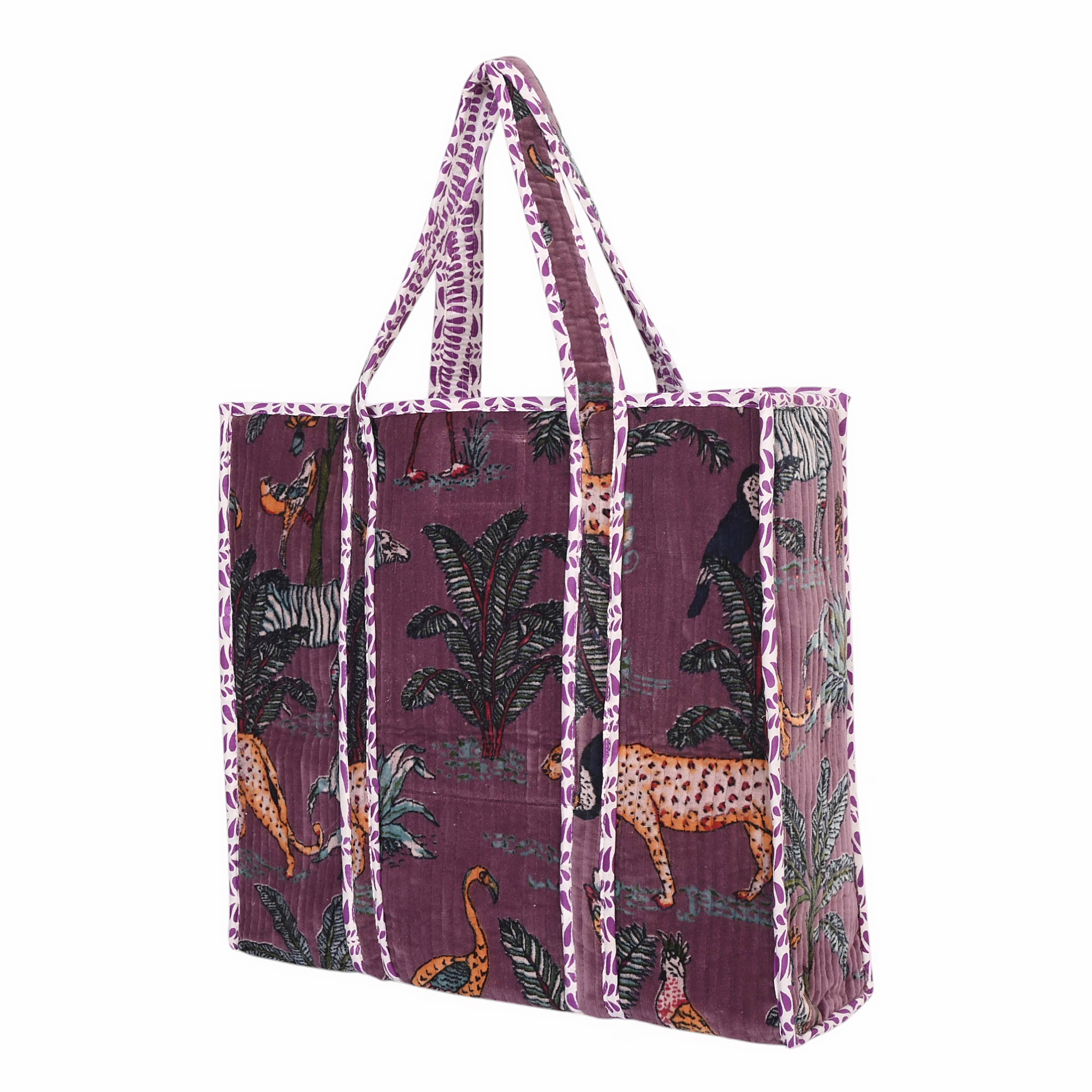 The Jungle Tote in Velvet — handmade quilted velvet tote bag, ethically made in Rajasthan, India