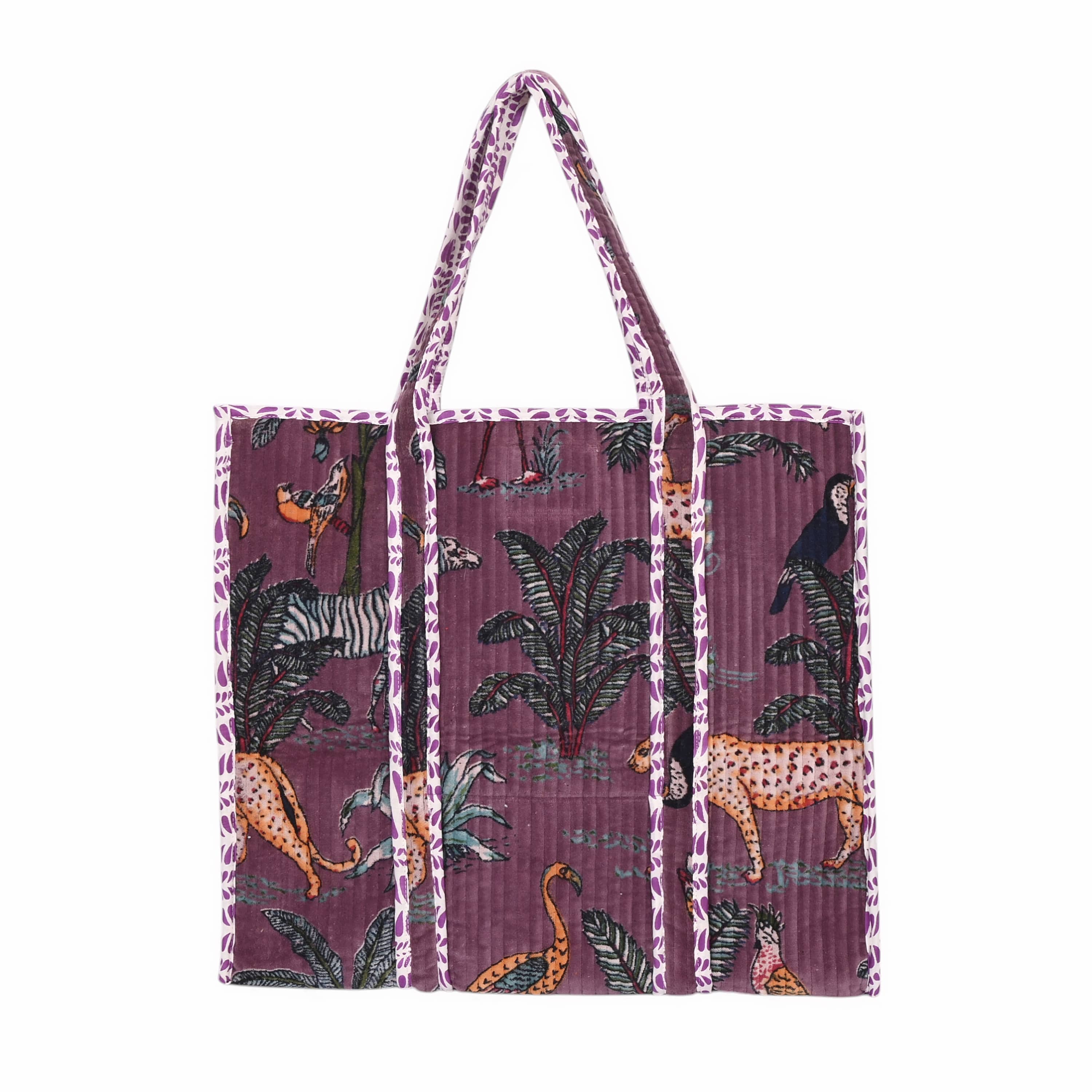 The Jungle Tote in Velvet — handmade quilted velvet tote bag, ethically made in Rajasthan, India