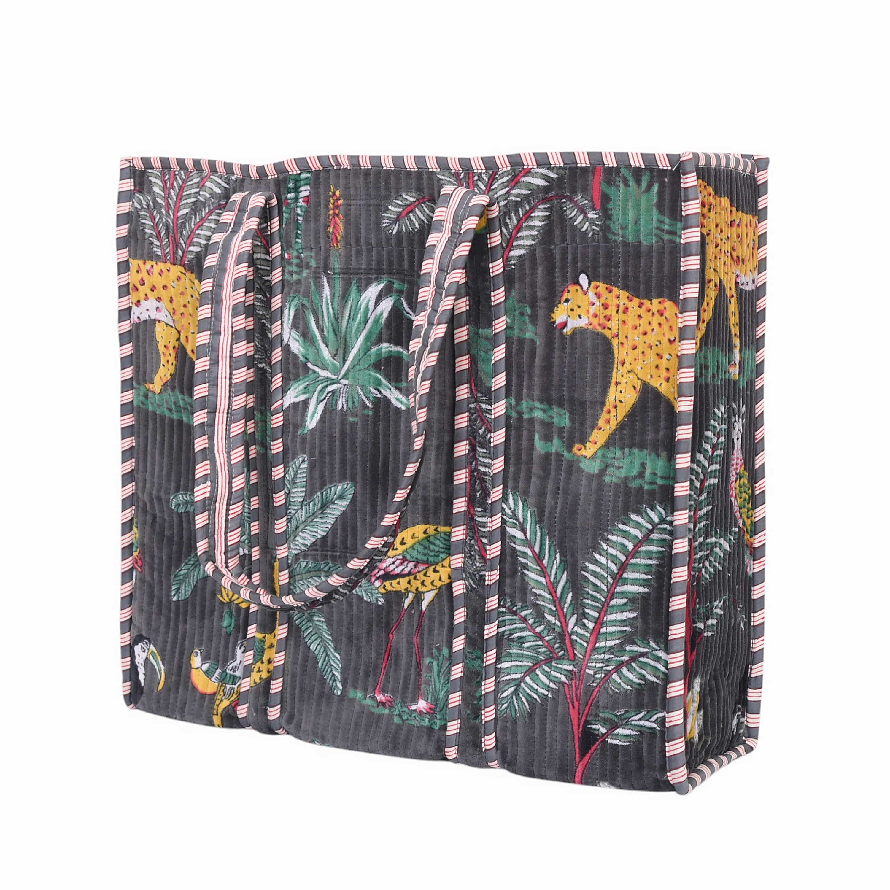 The Jungle Tote in Velvet — handmade quilted velvet tote bag, ethically made in Rajasthan, India