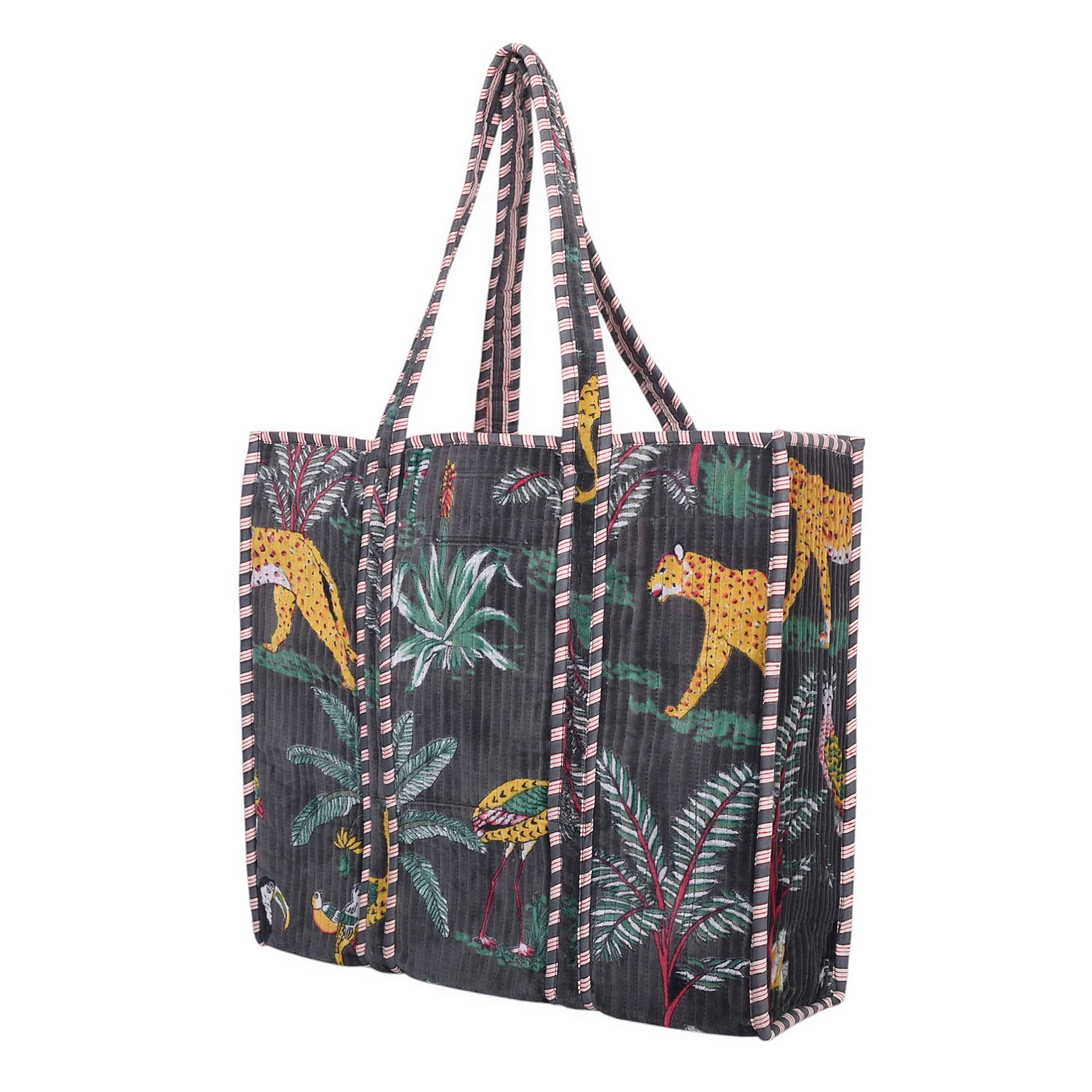 The Jungle Tote in Velvet — handmade quilted velvet tote bag, ethically made in Rajasthan, India