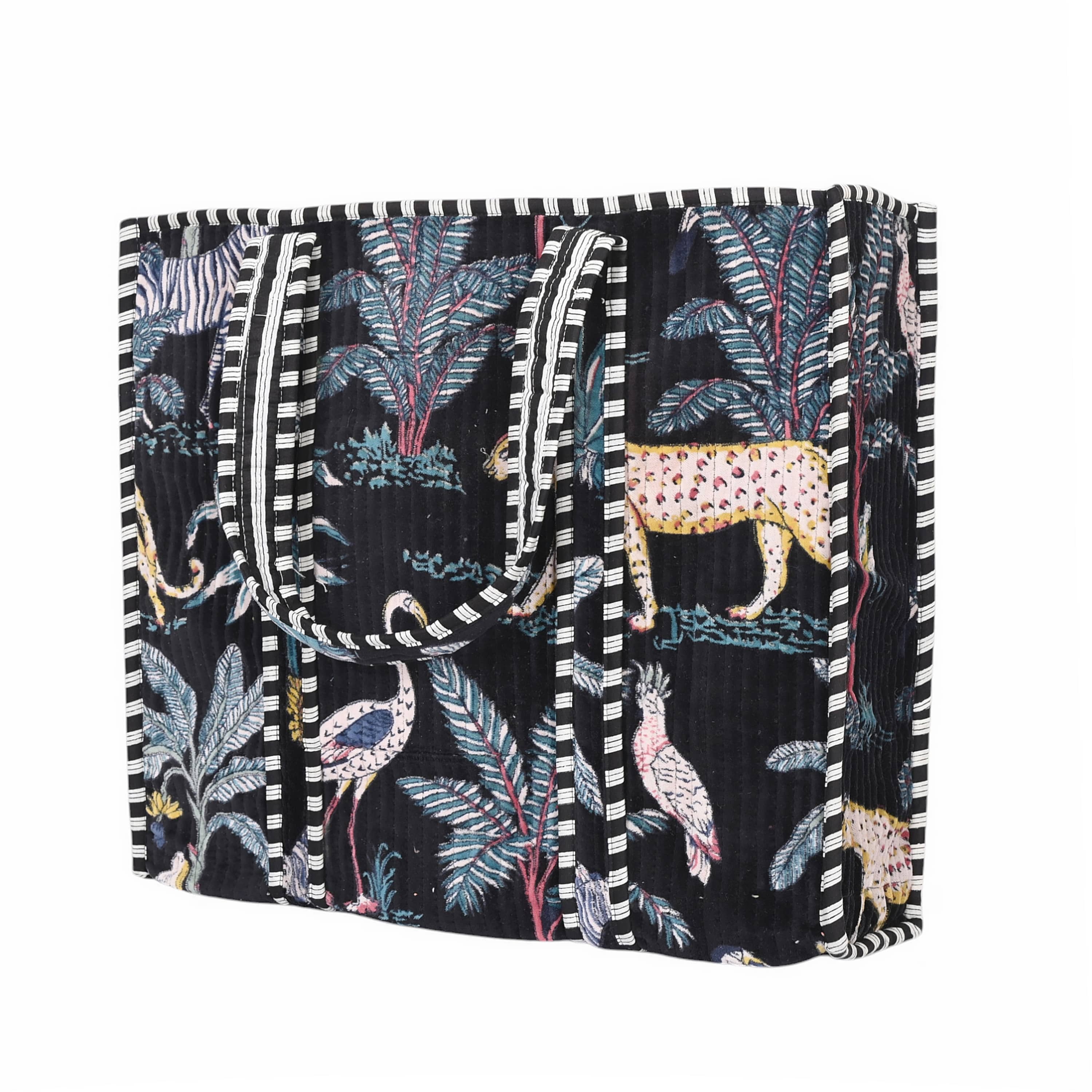 The Jungle Tote in Velvet — handmade quilted velvet tote bag, ethically made in Rajasthan, India