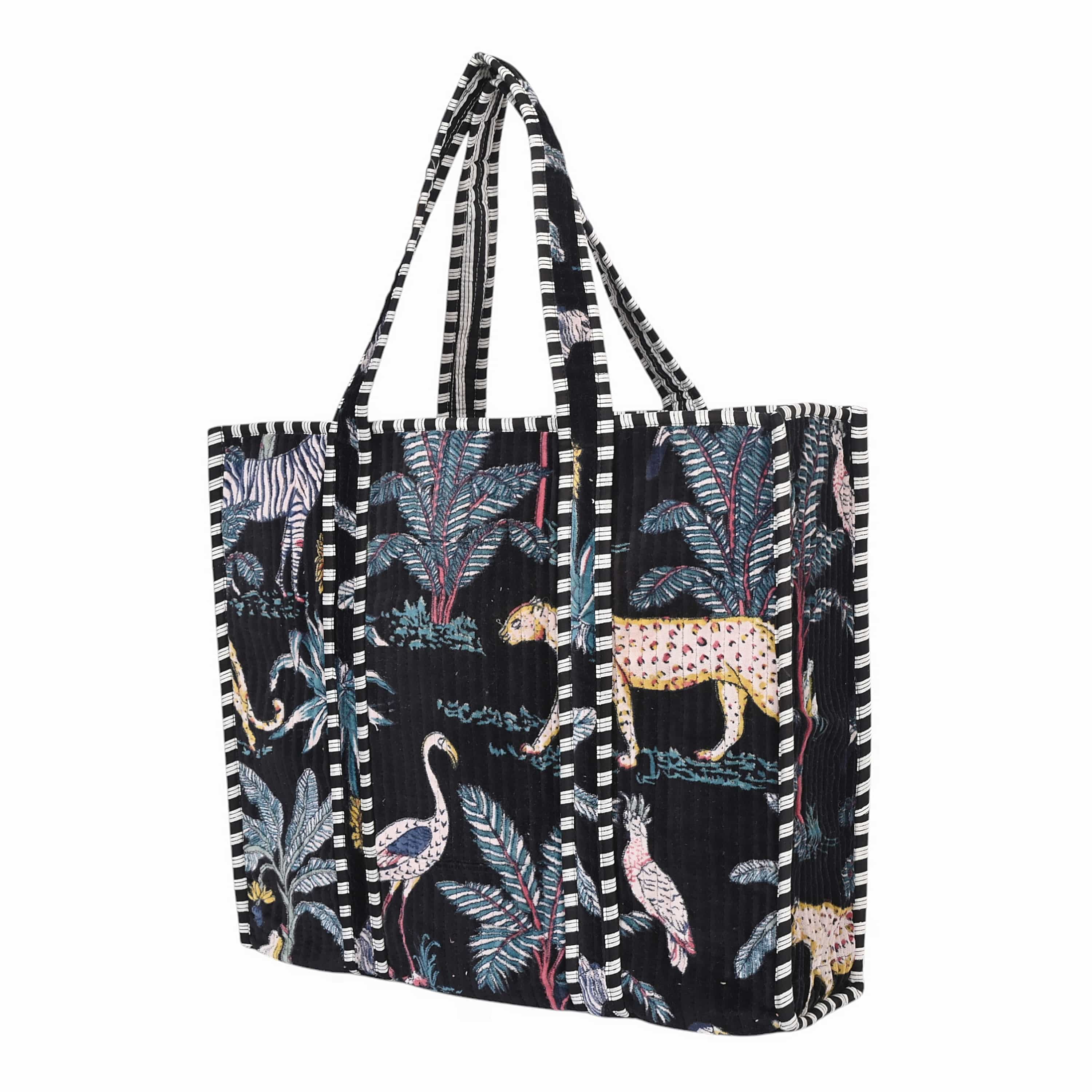 The Jungle Tote in Velvet — handmade quilted velvet tote bag, ethically made in Rajasthan, India