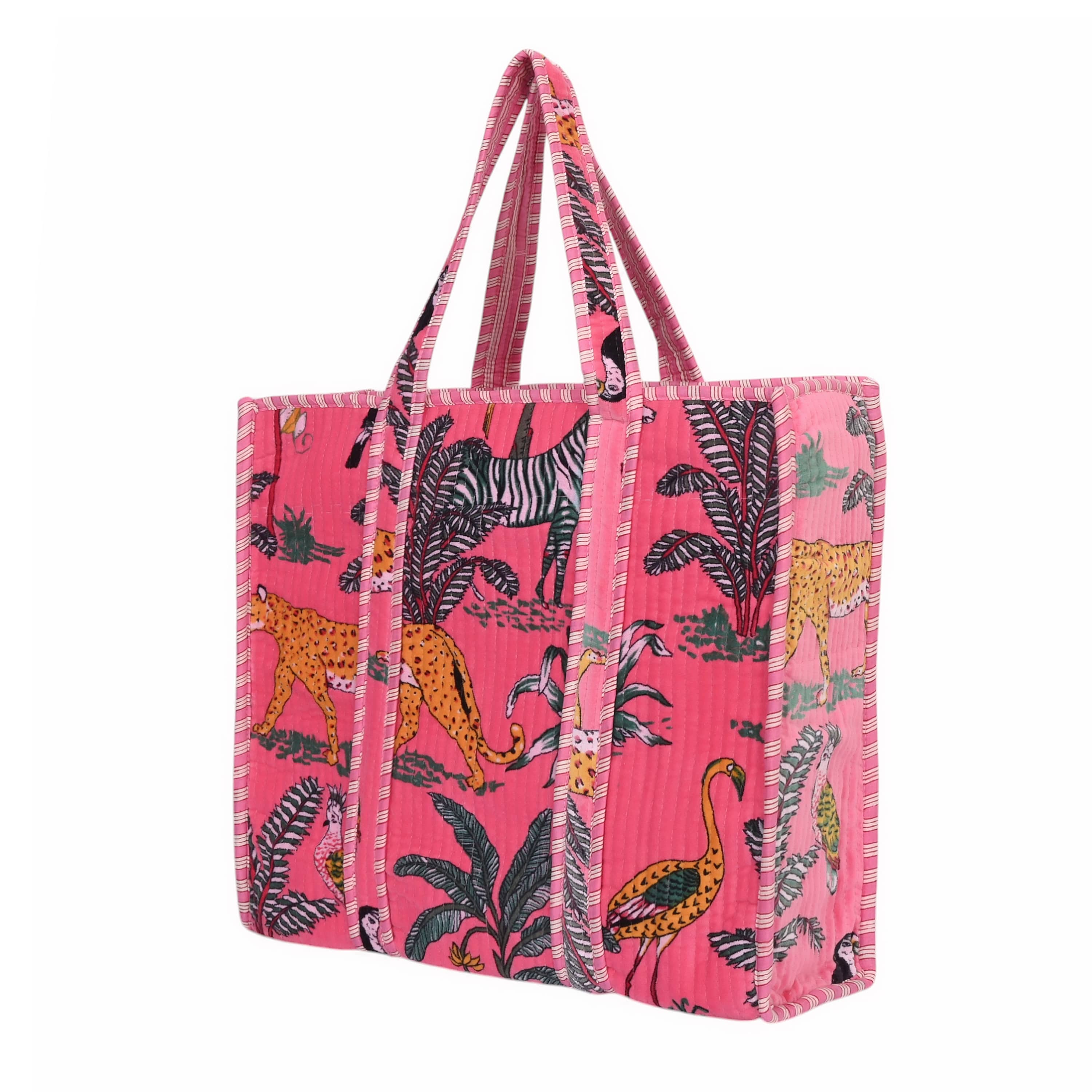The Jungle Tote in Velvet — handmade quilted velvet tote bag, ethically made in Rajasthan, India