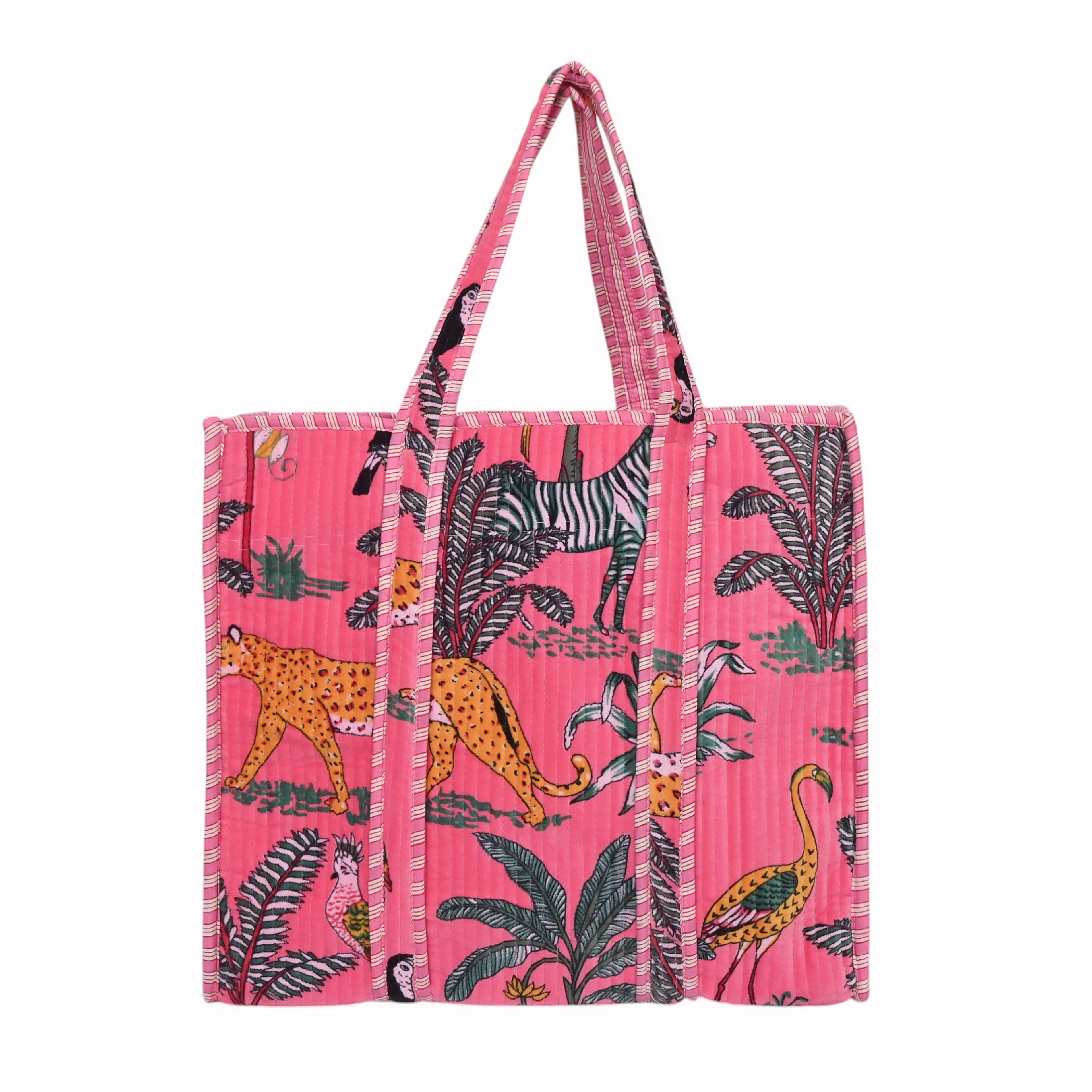 The Jungle Tote in Velvet — handmade quilted velvet tote bag, ethically made in Rajasthan, India