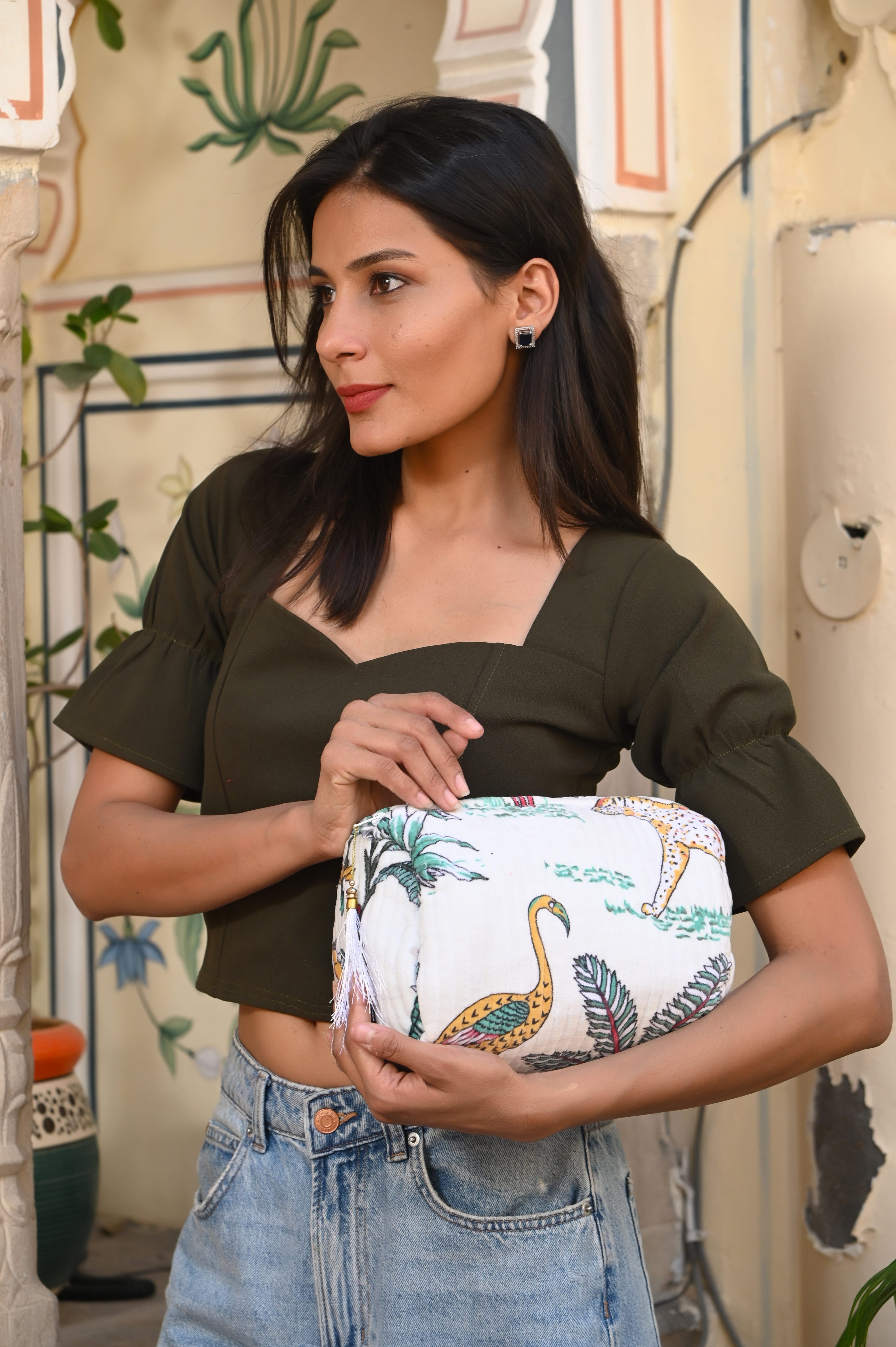 The Jungle Velvet 3 Piece Travel Set — handmade quilted velvet travel pouch set, ethically made in Rajasthan, India