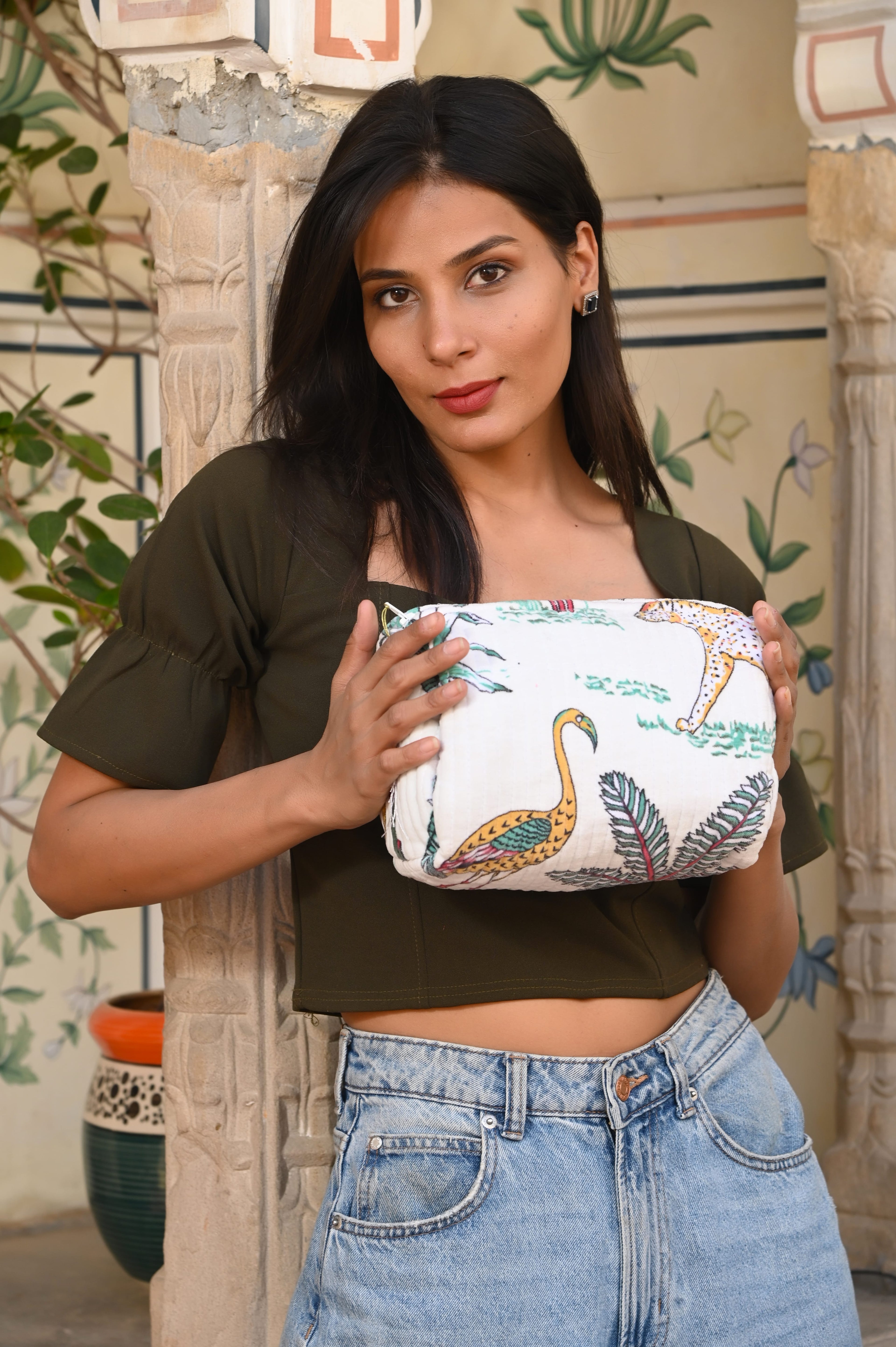 The Jungle Velvet 3 Piece Travel Set — handmade quilted velvet travel pouch set, ethically made in Rajasthan, India