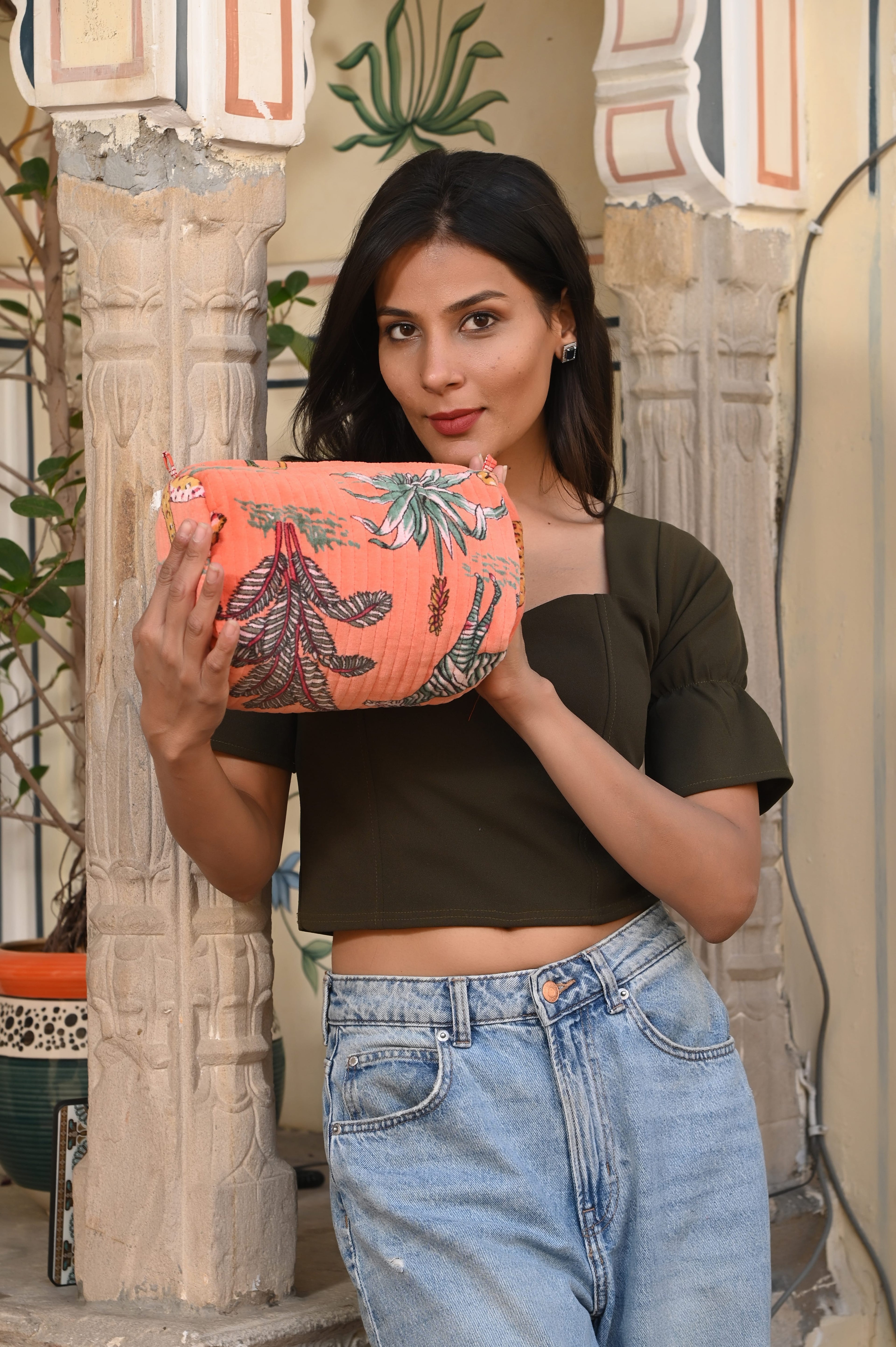 The Jungle Velvet 3 Piece Travel Set — handmade quilted velvet travel pouch set, ethically made in Rajasthan, India