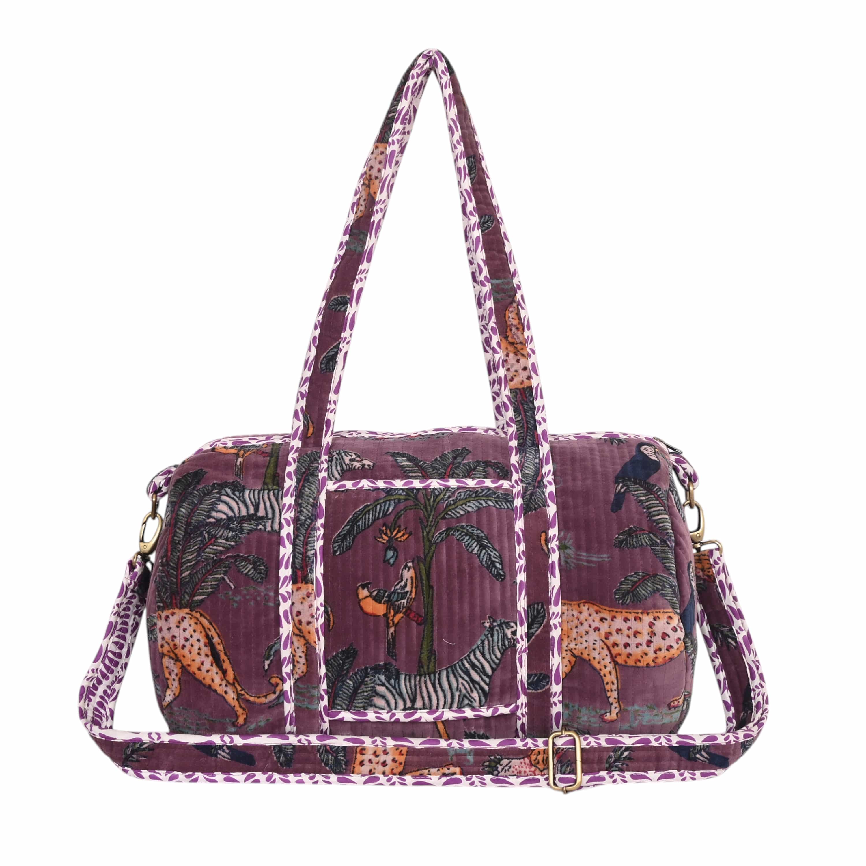 The Jungle Velvet Weekender — handmade quilted velvet weekender bag, ethically made in Rajasthan, India