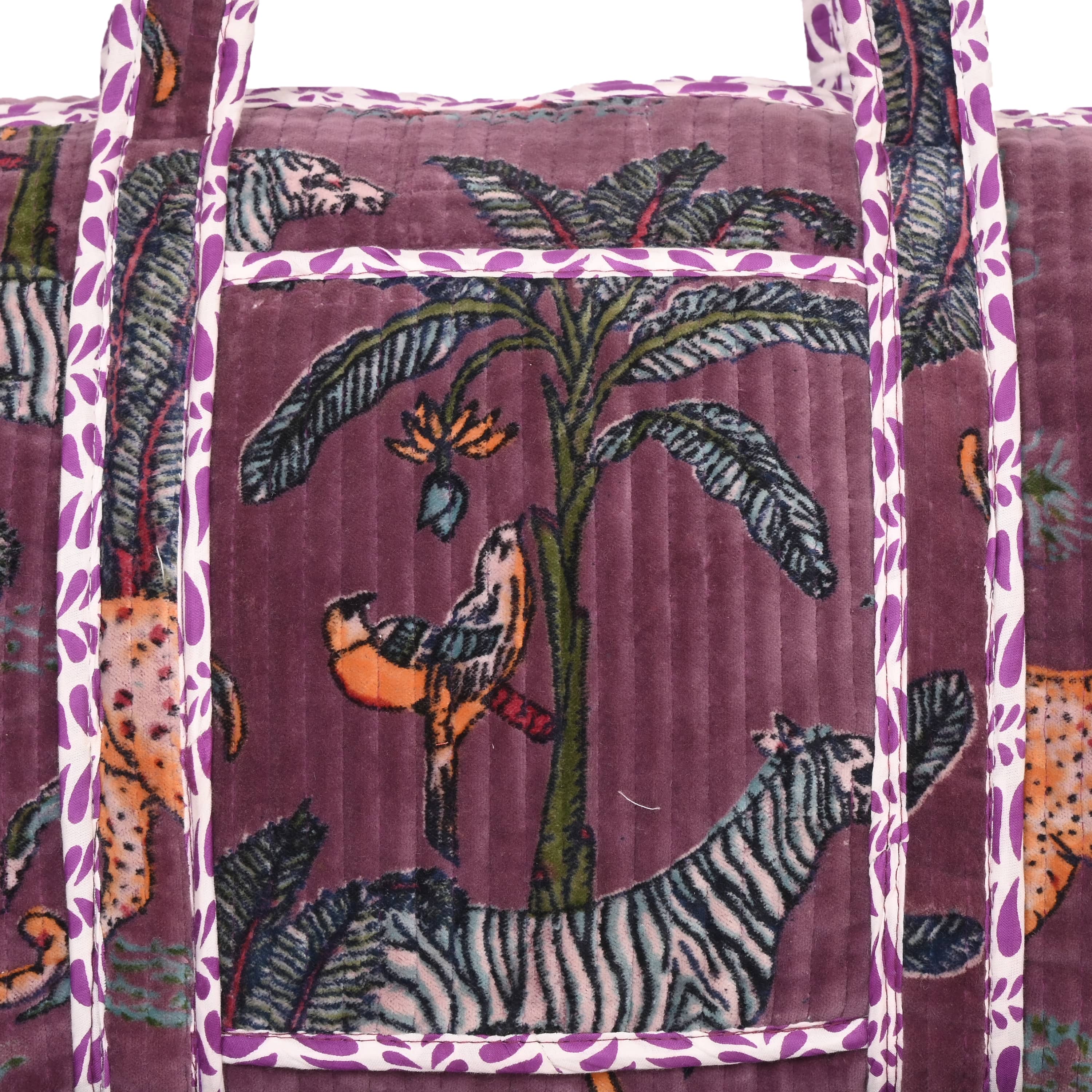The Jungle Velvet Weekender — handmade quilted velvet weekender bag, ethically made in Rajasthan, India