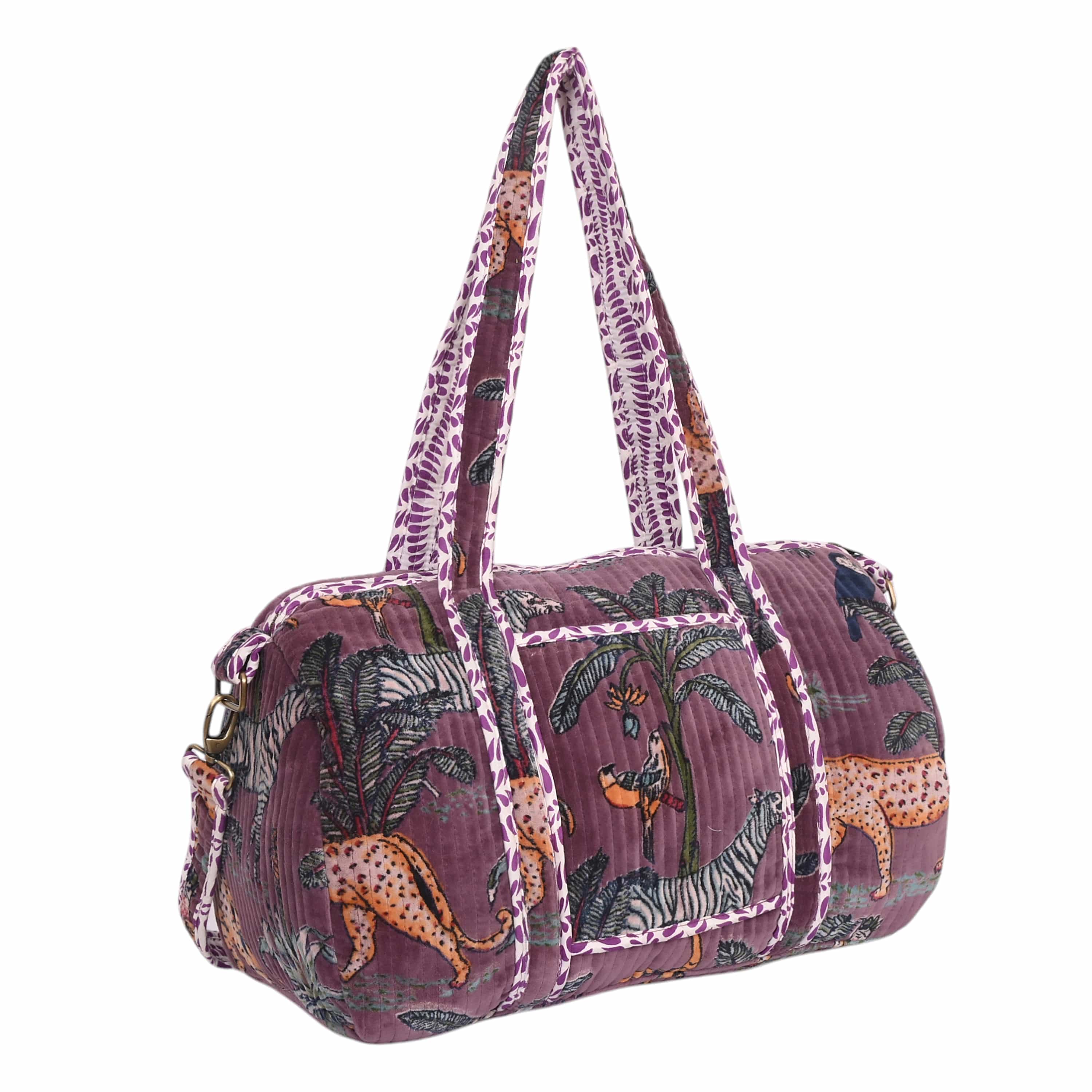 The Jungle Velvet Weekender — handmade quilted velvet weekender bag, ethically made in Rajasthan, India