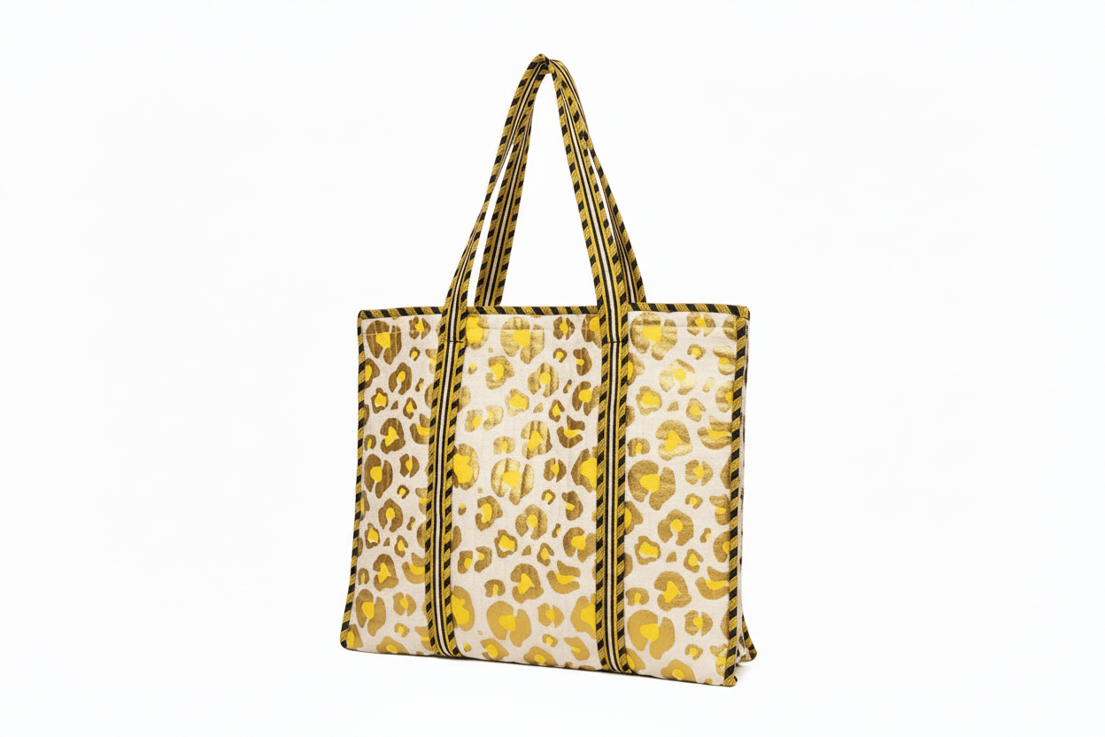 The Leopard Tote — handmade hand block printed cotton tote bag, ethically made in Rajasthan, India