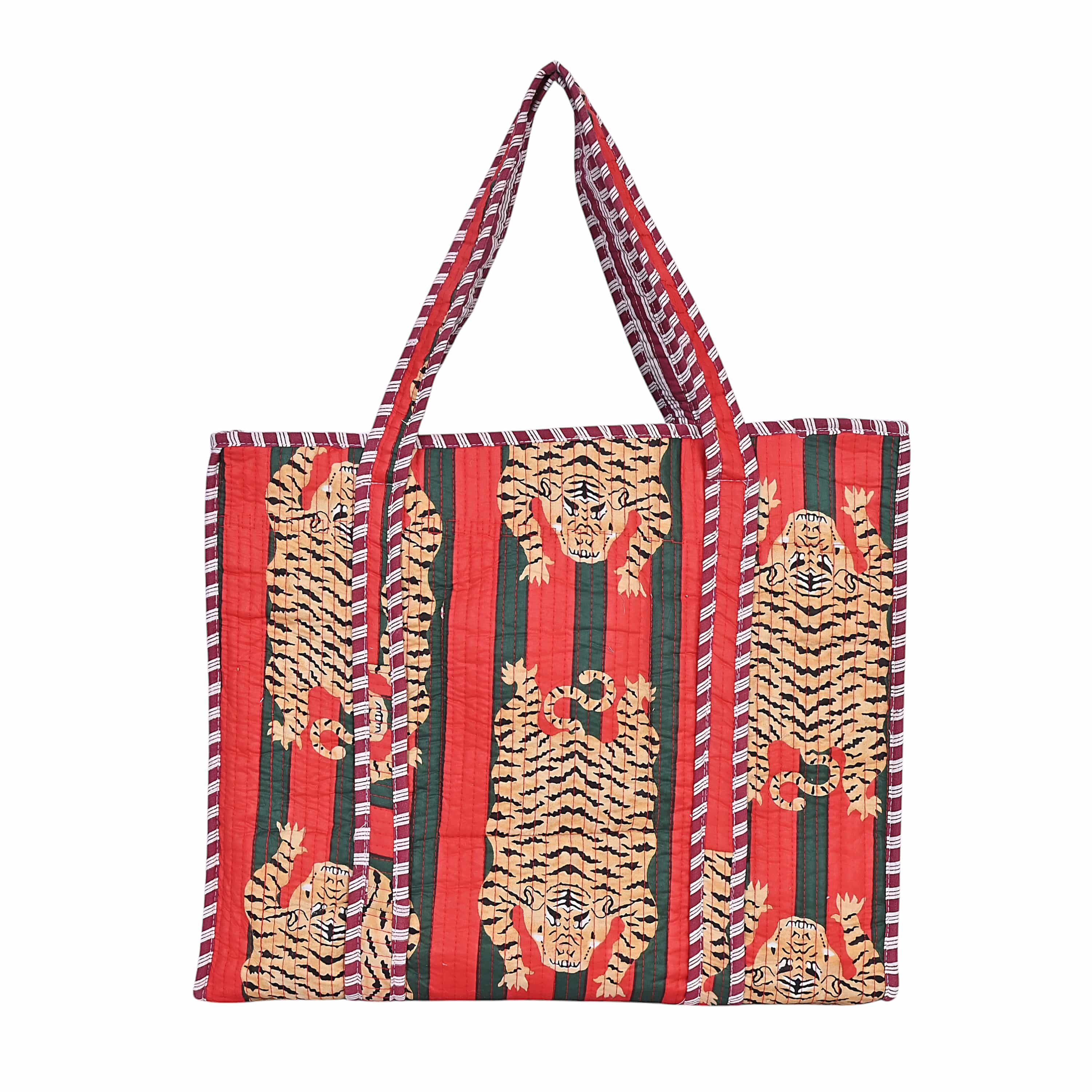 The Tibetan Tiger Tote — handmade hand block printed cotton tote bag, ethically made in Rajasthan, India