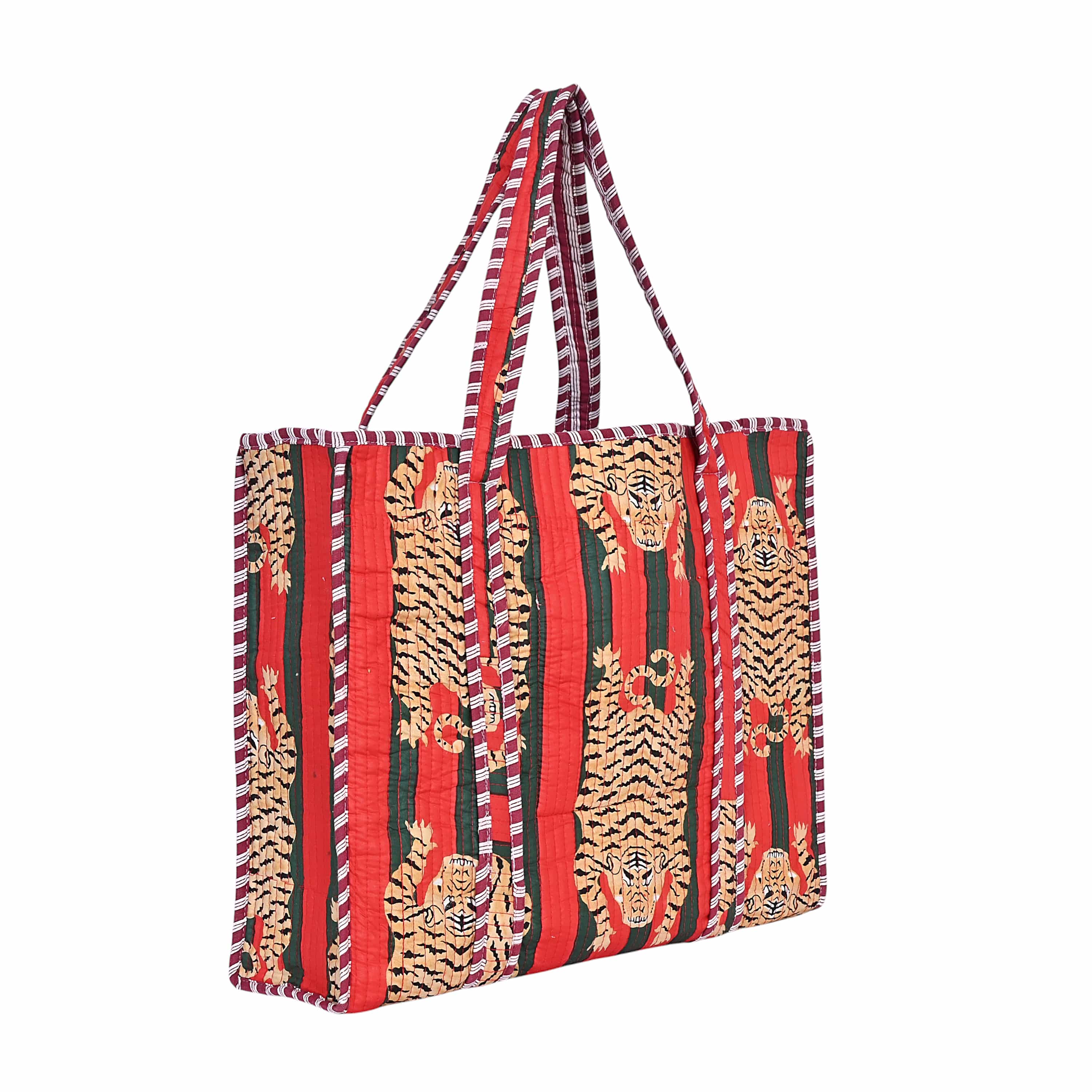 The Tibetan Tiger Tote — handmade hand block printed cotton tote bag, ethically made in Rajasthan, India