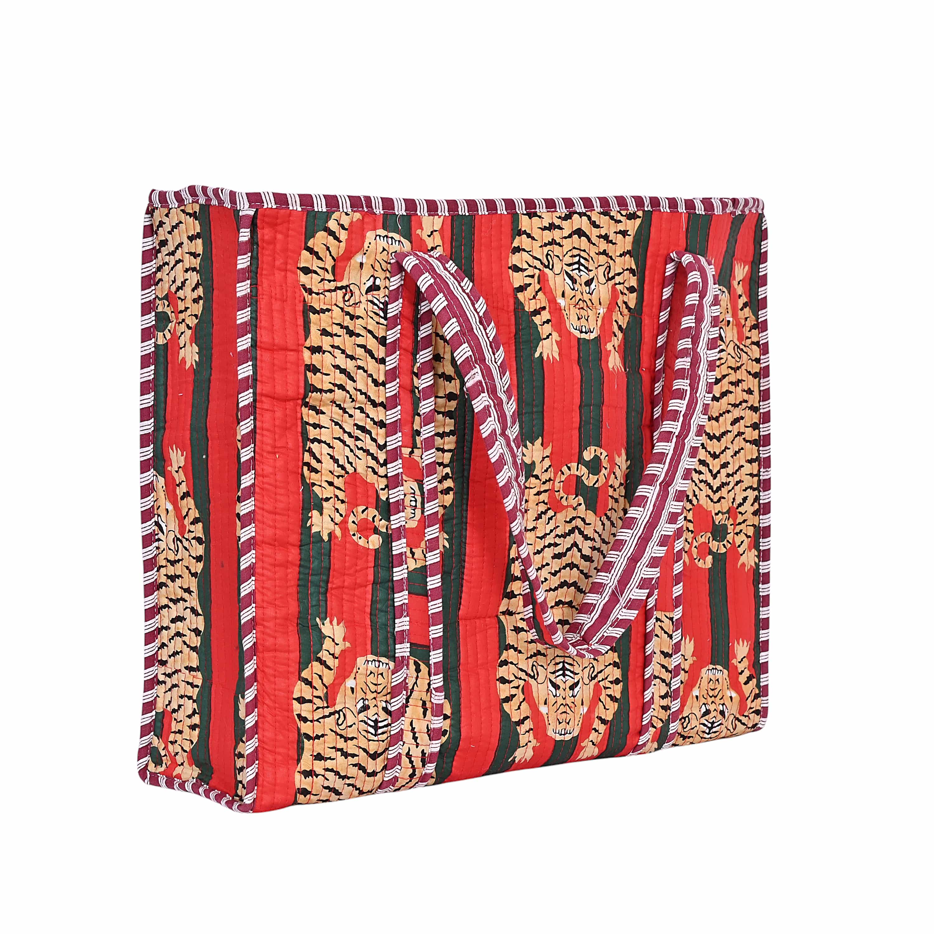 The Tibetan Tiger Tote — handmade hand block printed cotton tote bag, ethically made in Rajasthan, India