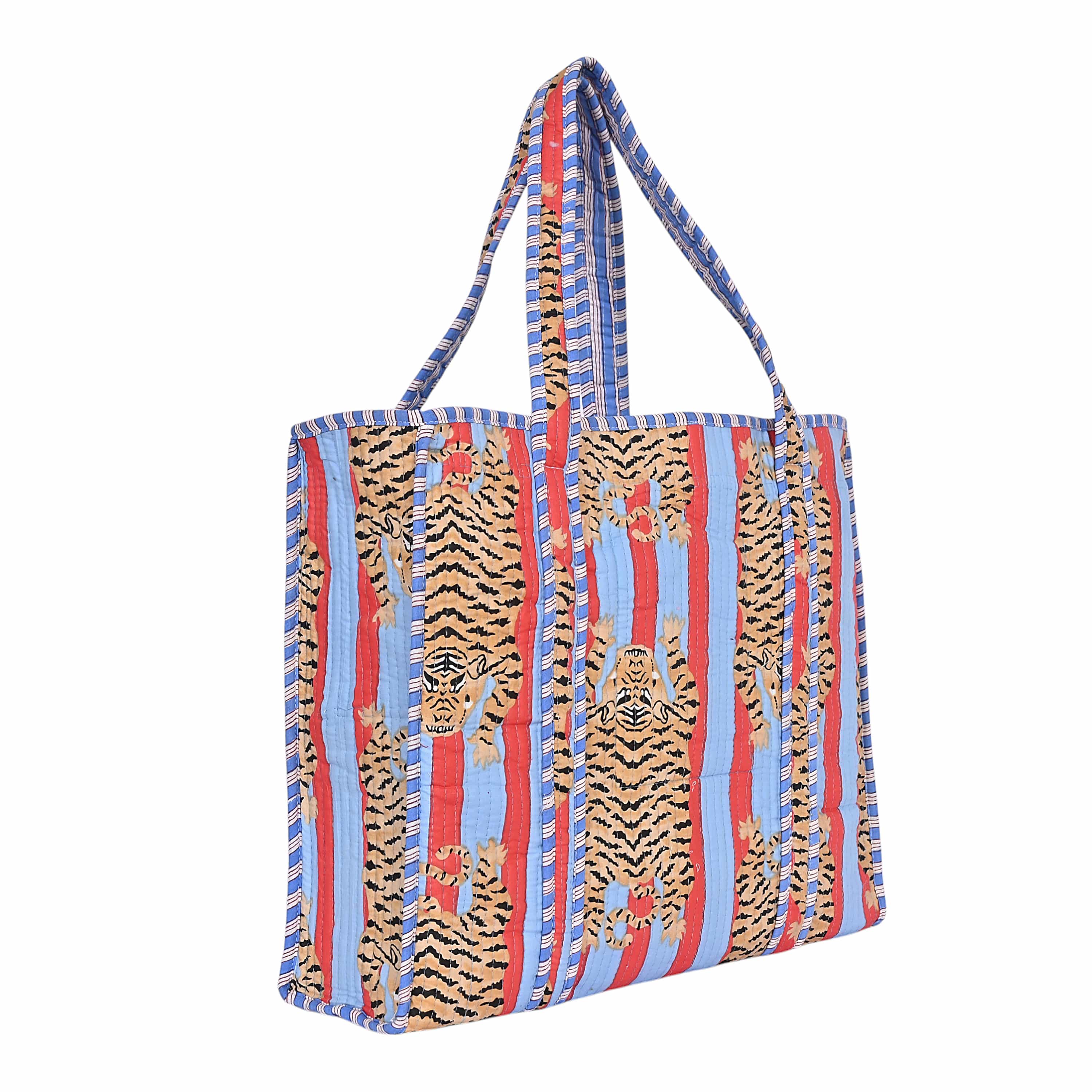The Tibetan Tiger Tote — handmade hand block printed cotton tote bag, ethically made in Rajasthan, India