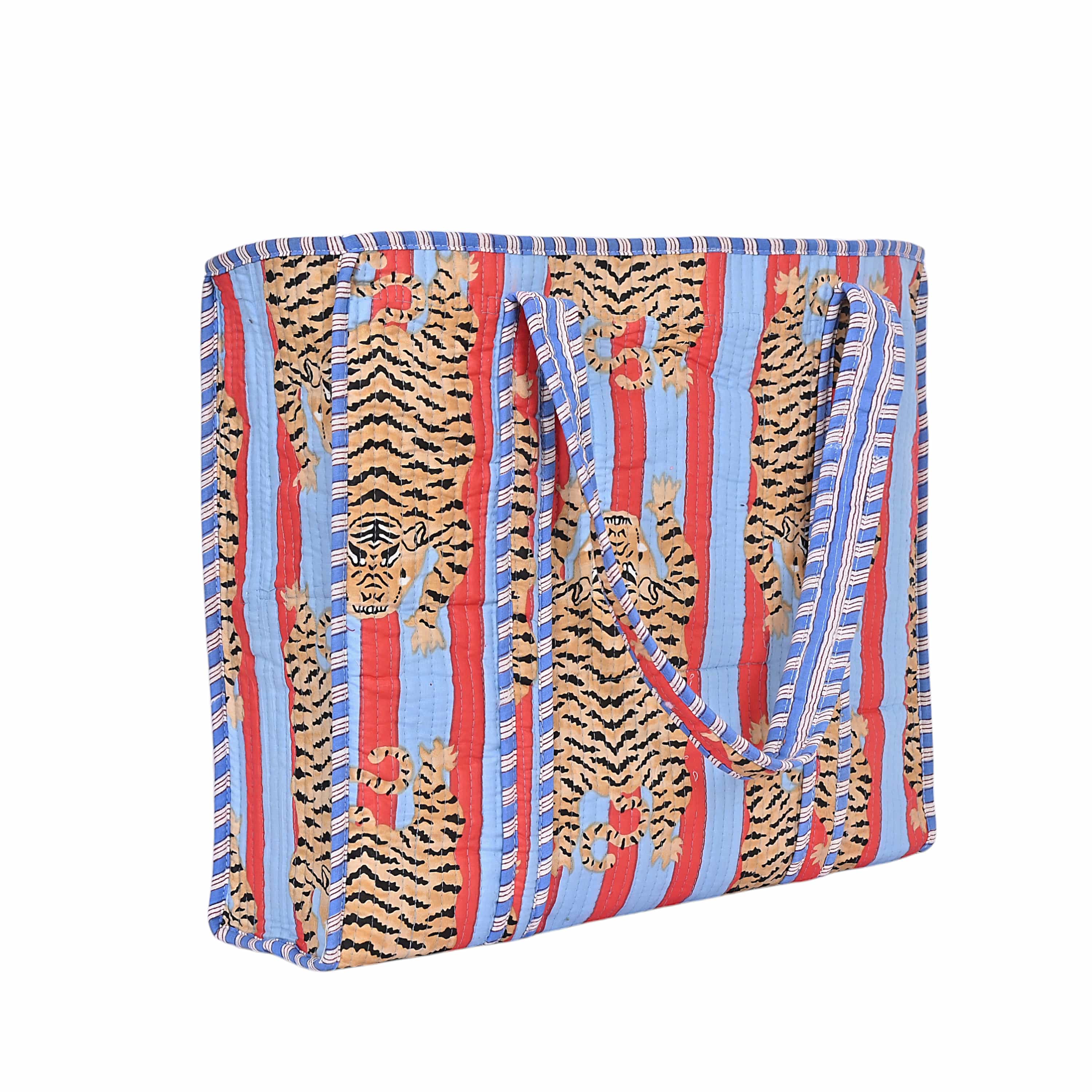 The Tibetan Tiger Tote — handmade hand block printed cotton tote bag, ethically made in Rajasthan, India
