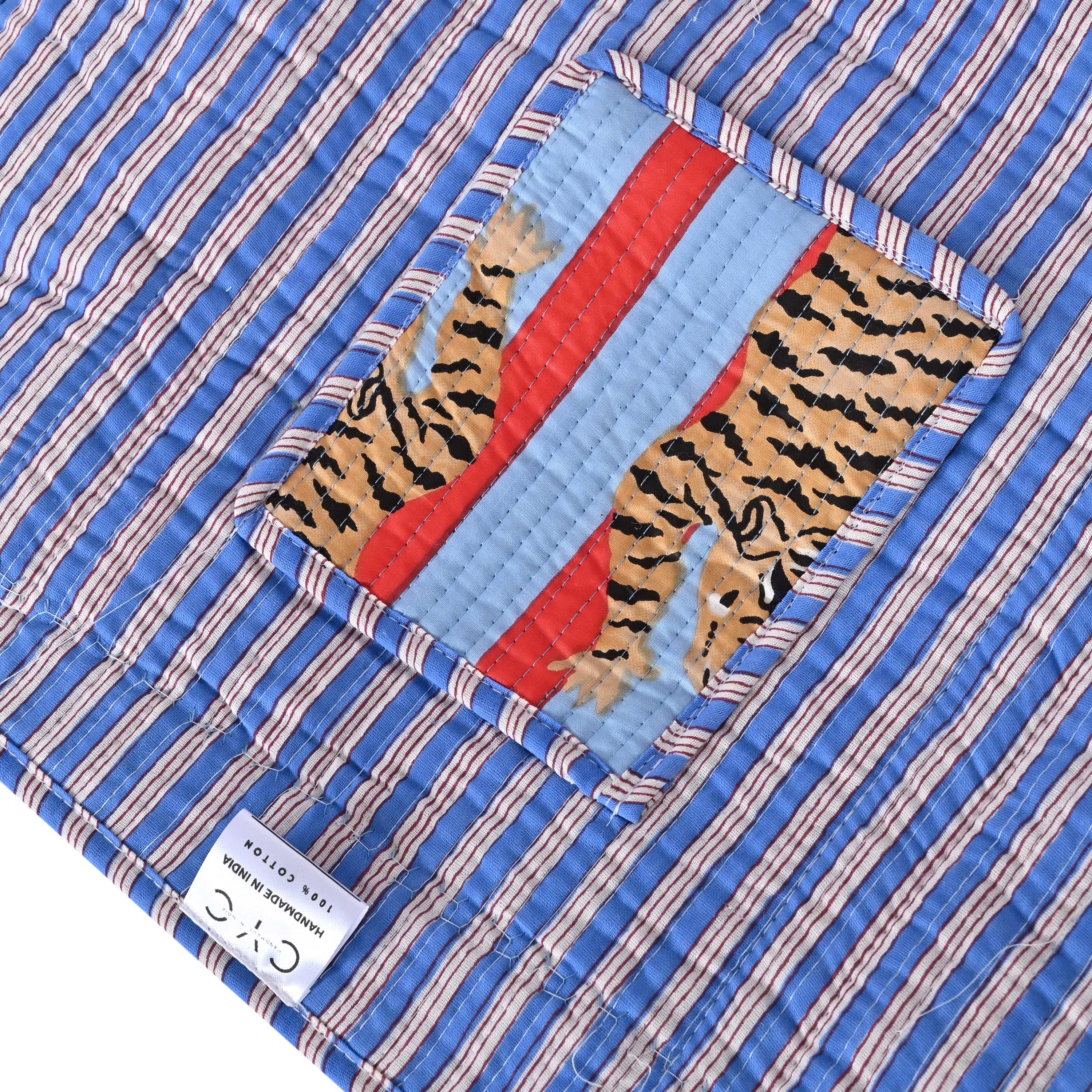 The Tibetan Tiger Tote — handmade hand block printed cotton tote bag, ethically made in Rajasthan, India