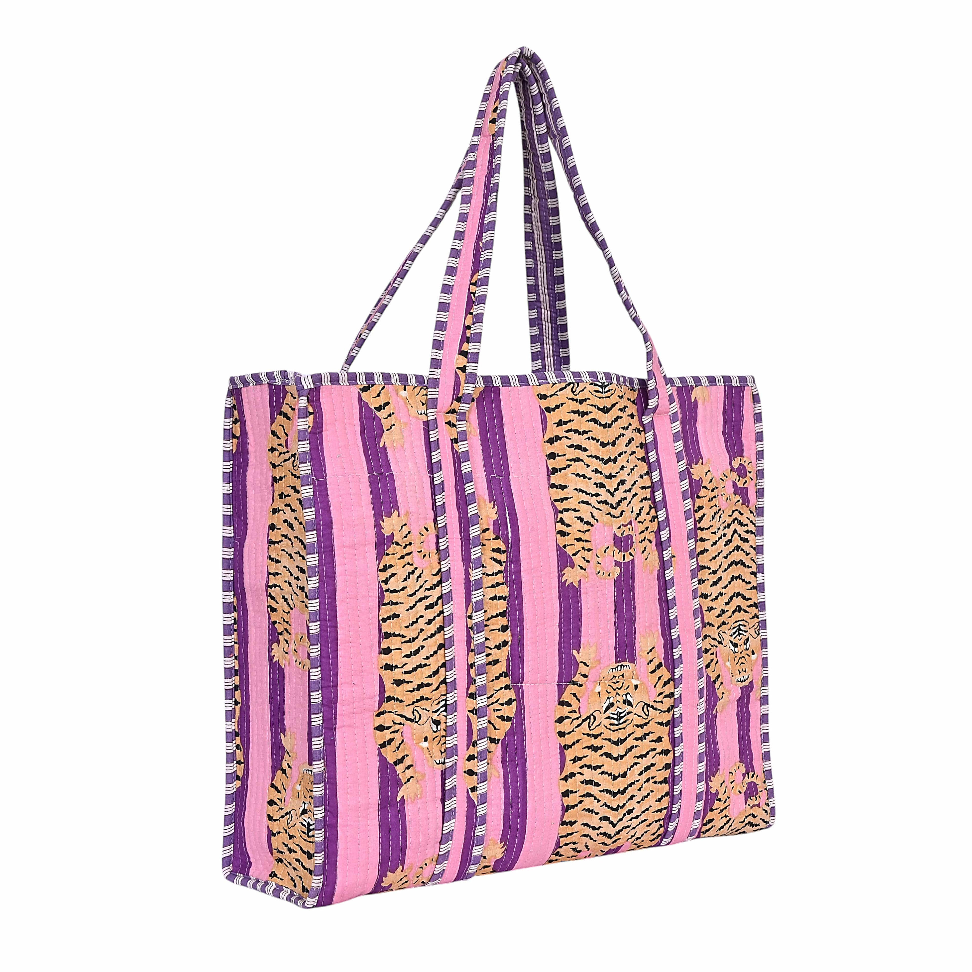 The Tibetan Tiger Tote — handmade hand block printed cotton tote bag, ethically made in Rajasthan, India