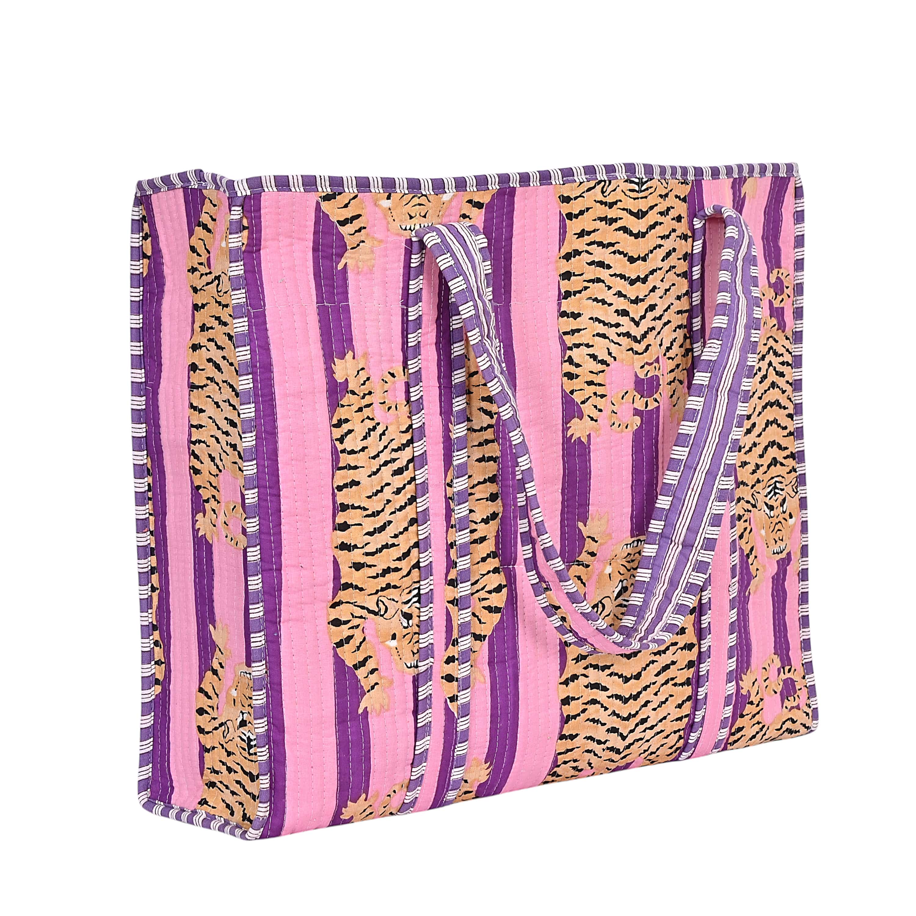 The Tibetan Tiger Tote — handmade hand block printed cotton tote bag, ethically made in Rajasthan, India