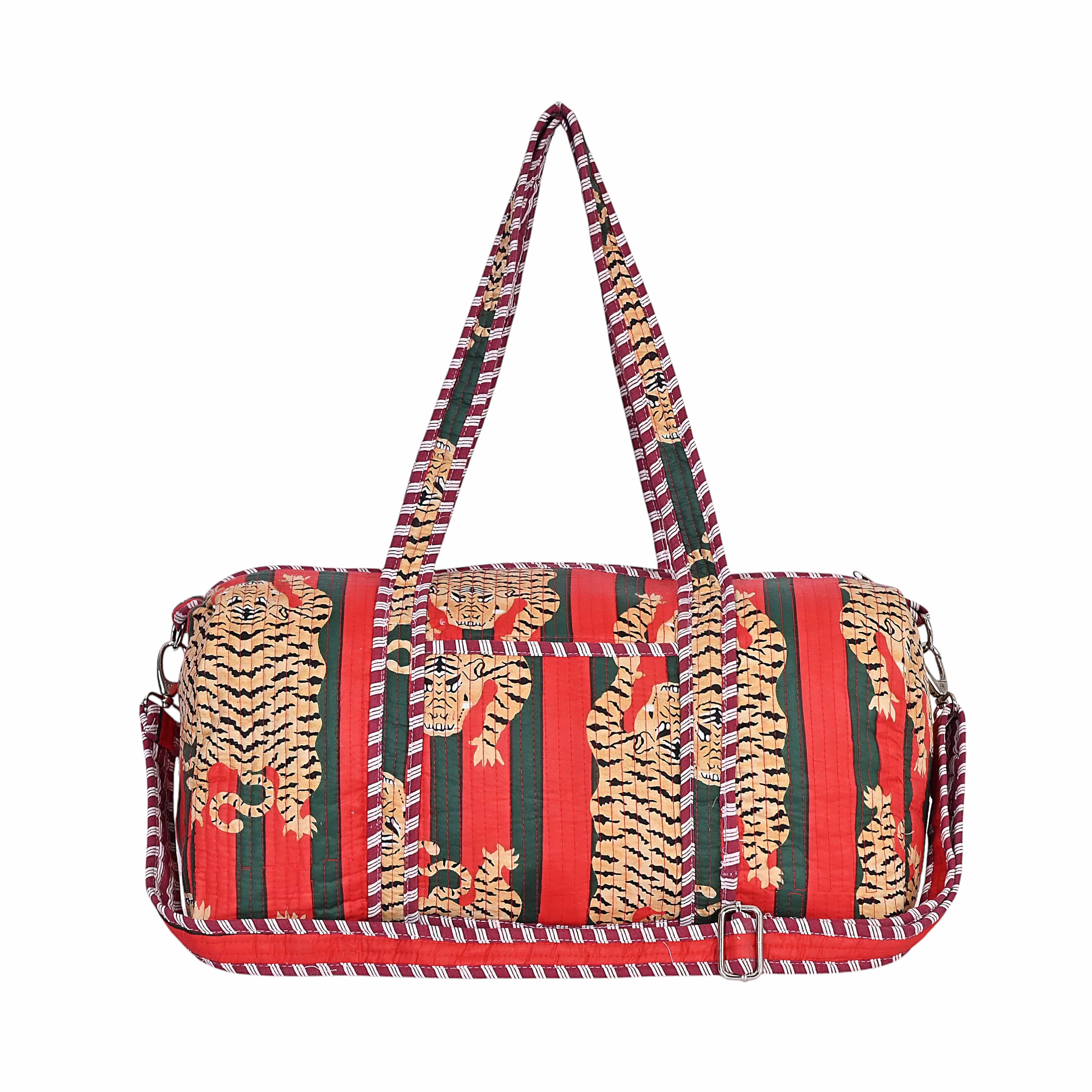 The Tibetan Tiger Weekender — handmade hand block printed cotton weekender bag, ethically made in Rajasthan, India