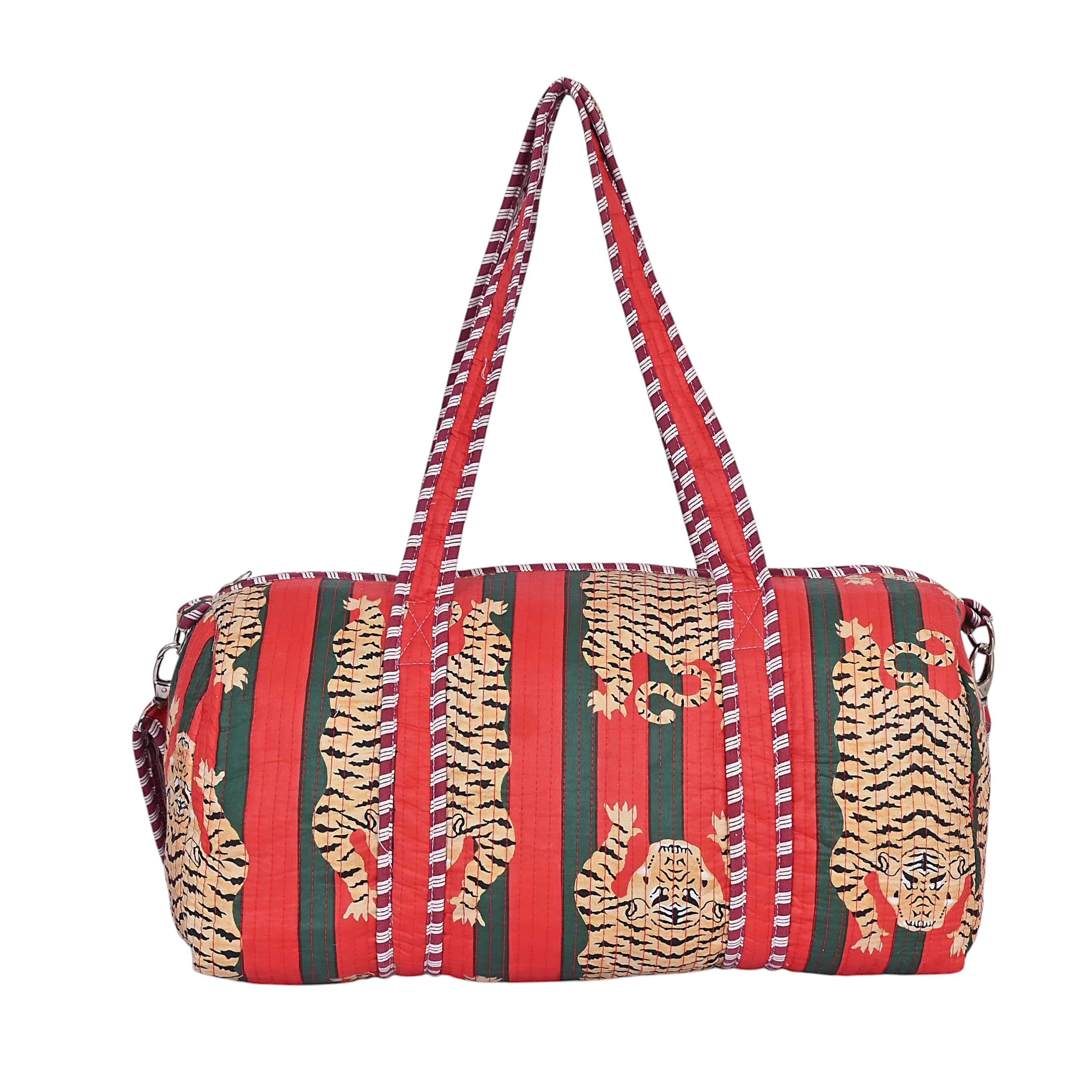 The Tibetan Tiger Weekender — handmade hand block printed cotton weekender bag, ethically made in Rajasthan, India