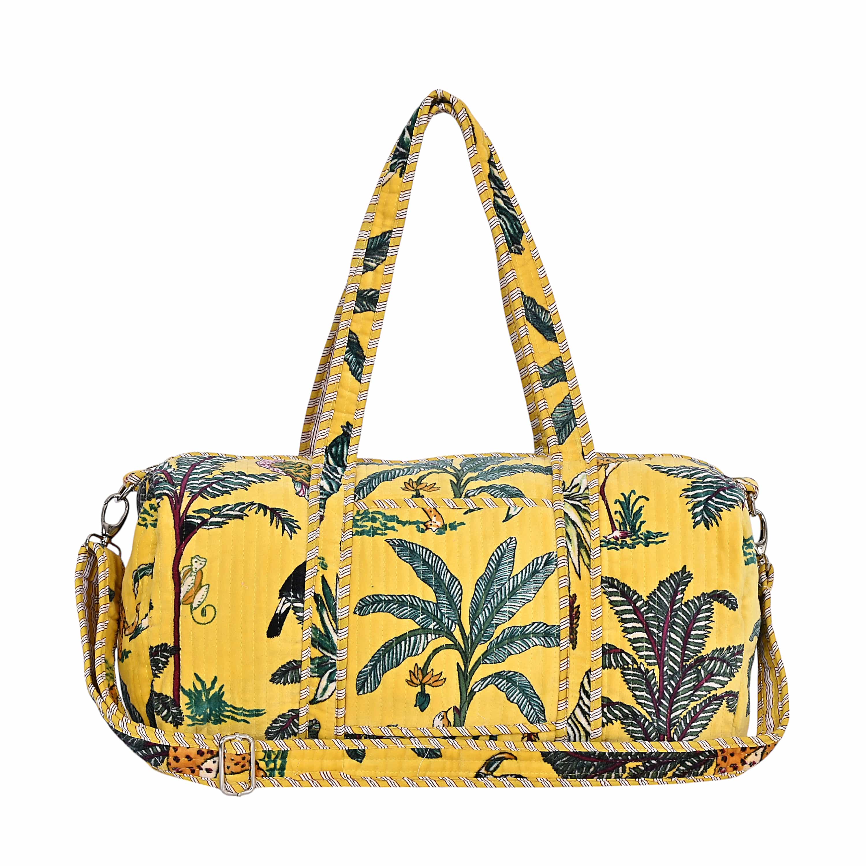 The Jungle Velvet Weekender — handmade quilted velvet weekender bag, ethically made in Rajasthan, India