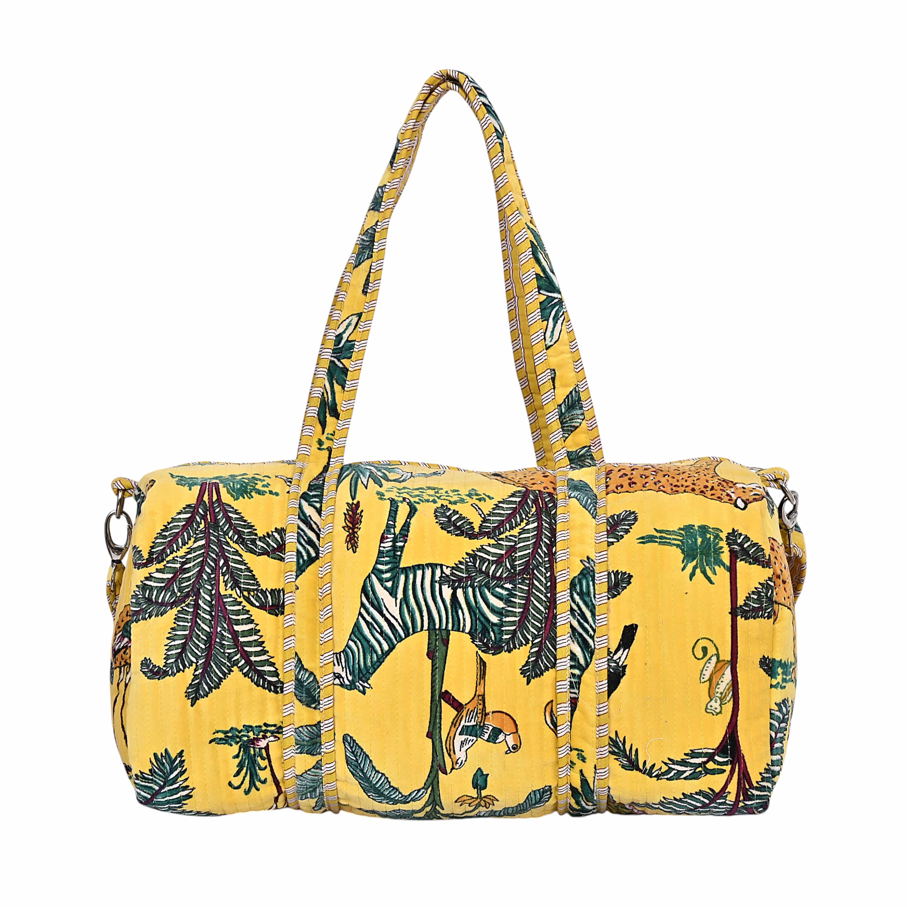 The Jungle Velvet Weekender — handmade quilted velvet weekender bag, ethically made in Rajasthan, India