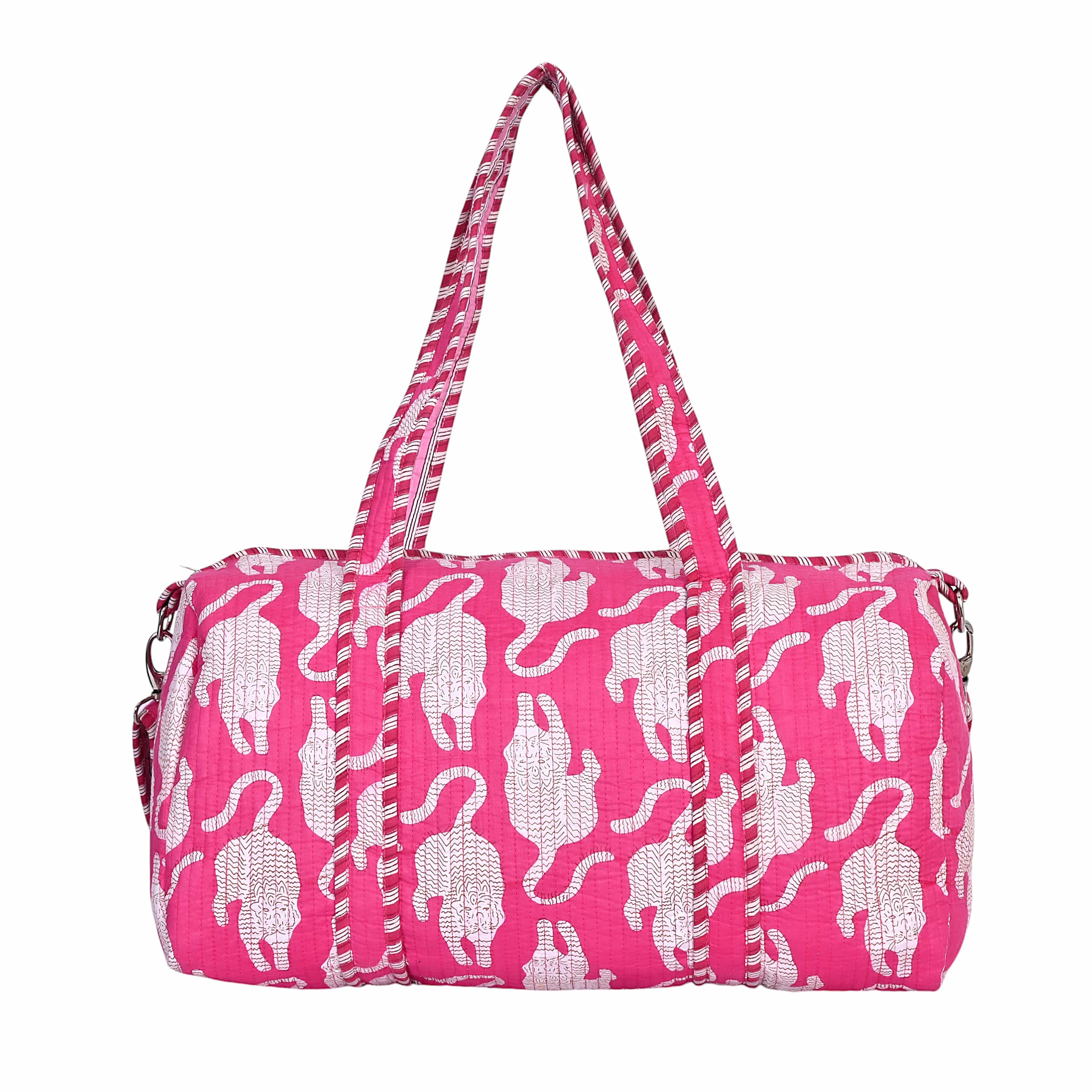 The Mouse Tiger Cotton Weekender — handmade hand block printed cotton weekender bag, ethically made in Rajasthan, India