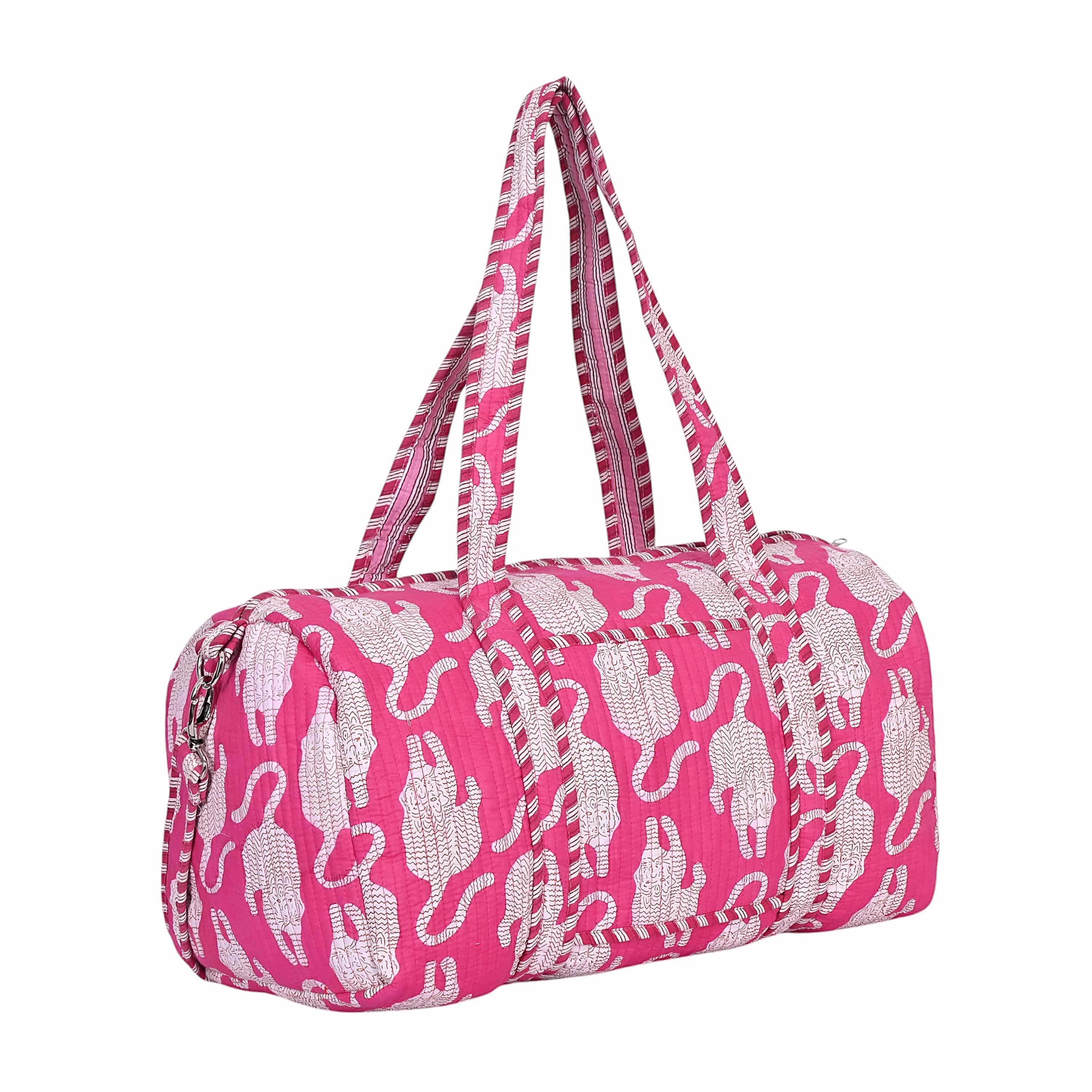 The Mouse Tiger Cotton Weekender — handmade hand block printed cotton weekender bag, ethically made in Rajasthan, India