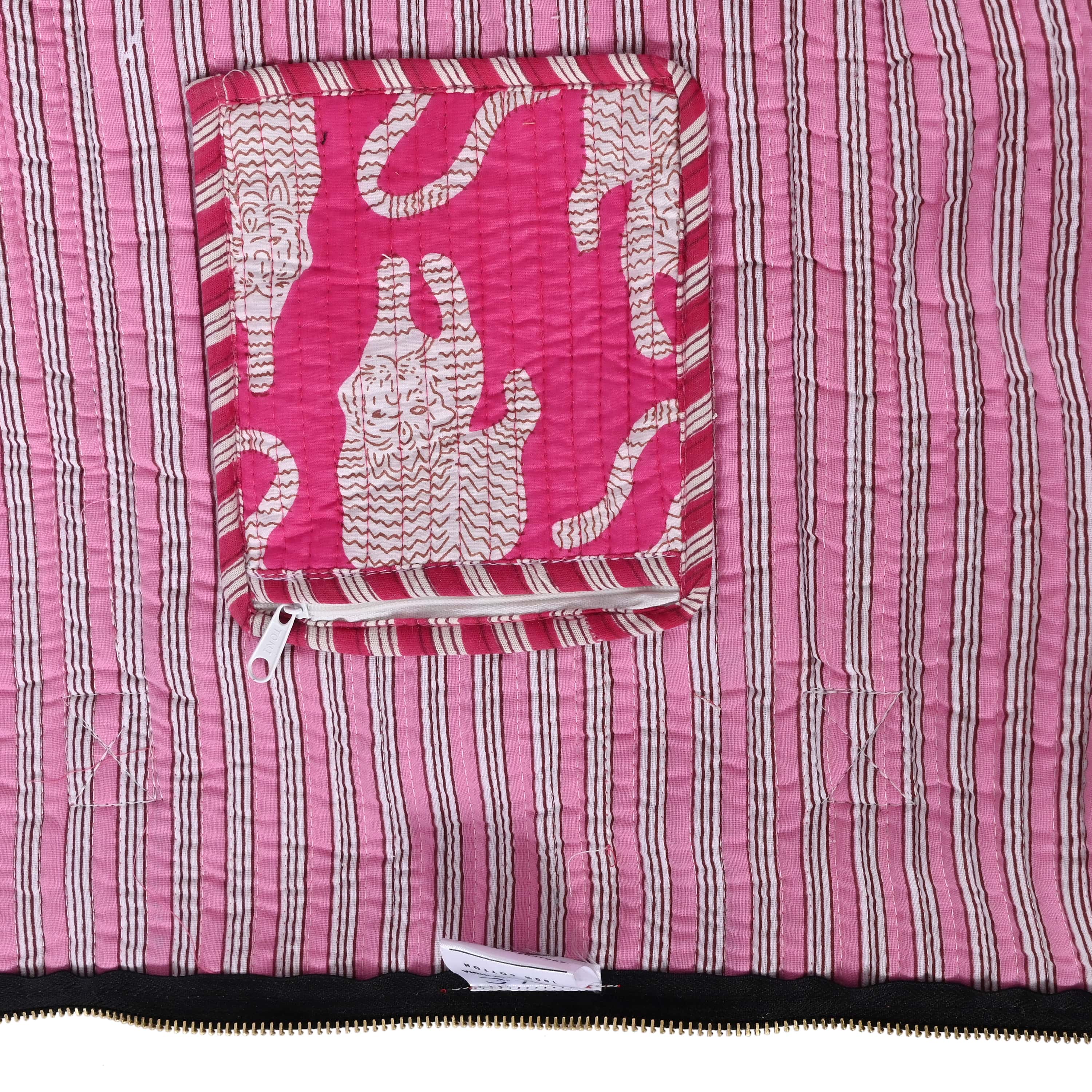 The Mouse Tiger Cotton Weekender — handmade hand block printed cotton weekender bag, ethically made in Rajasthan, India