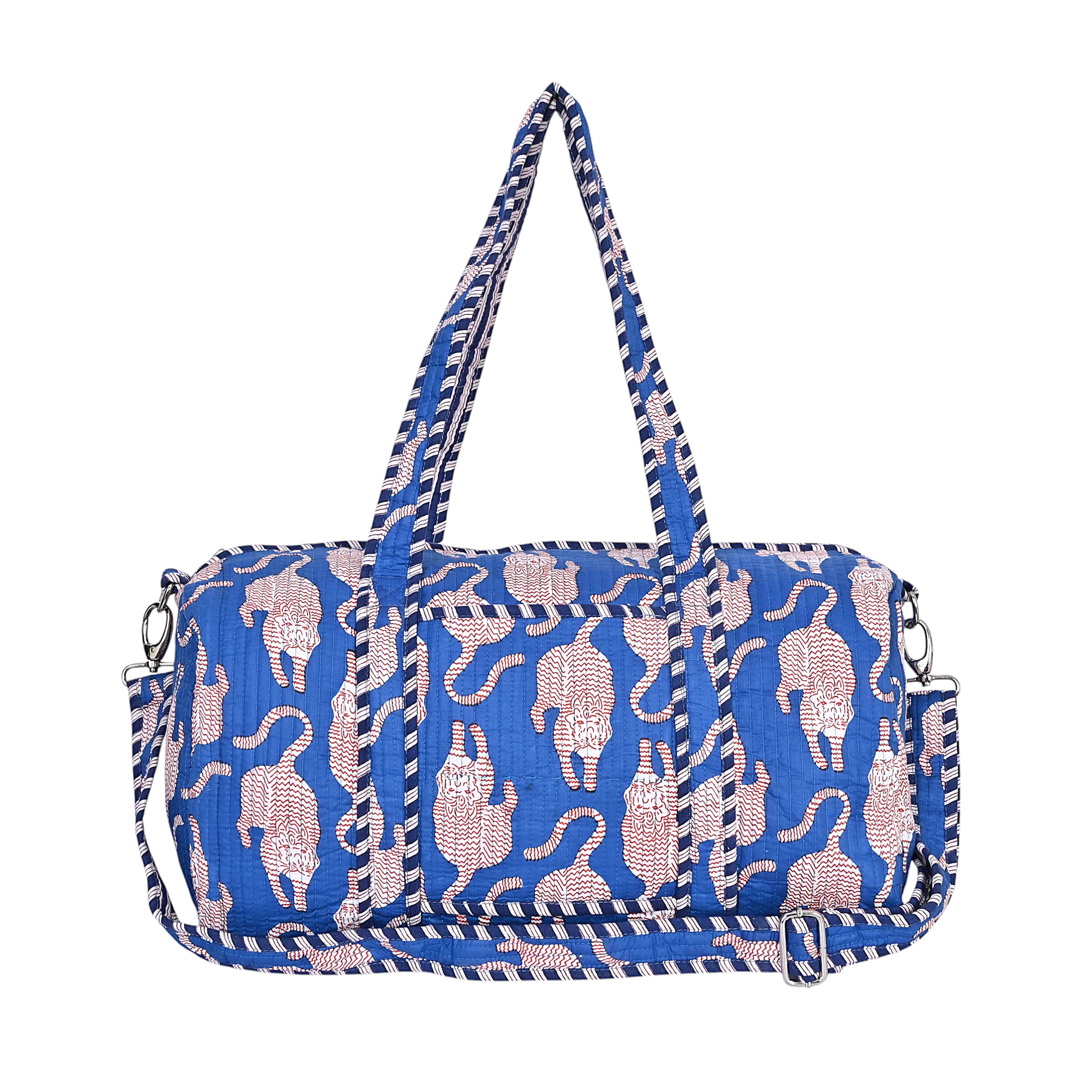 The Mouse Tiger Cotton Weekender — handmade hand block printed cotton weekender bag, ethically made in Rajasthan, India