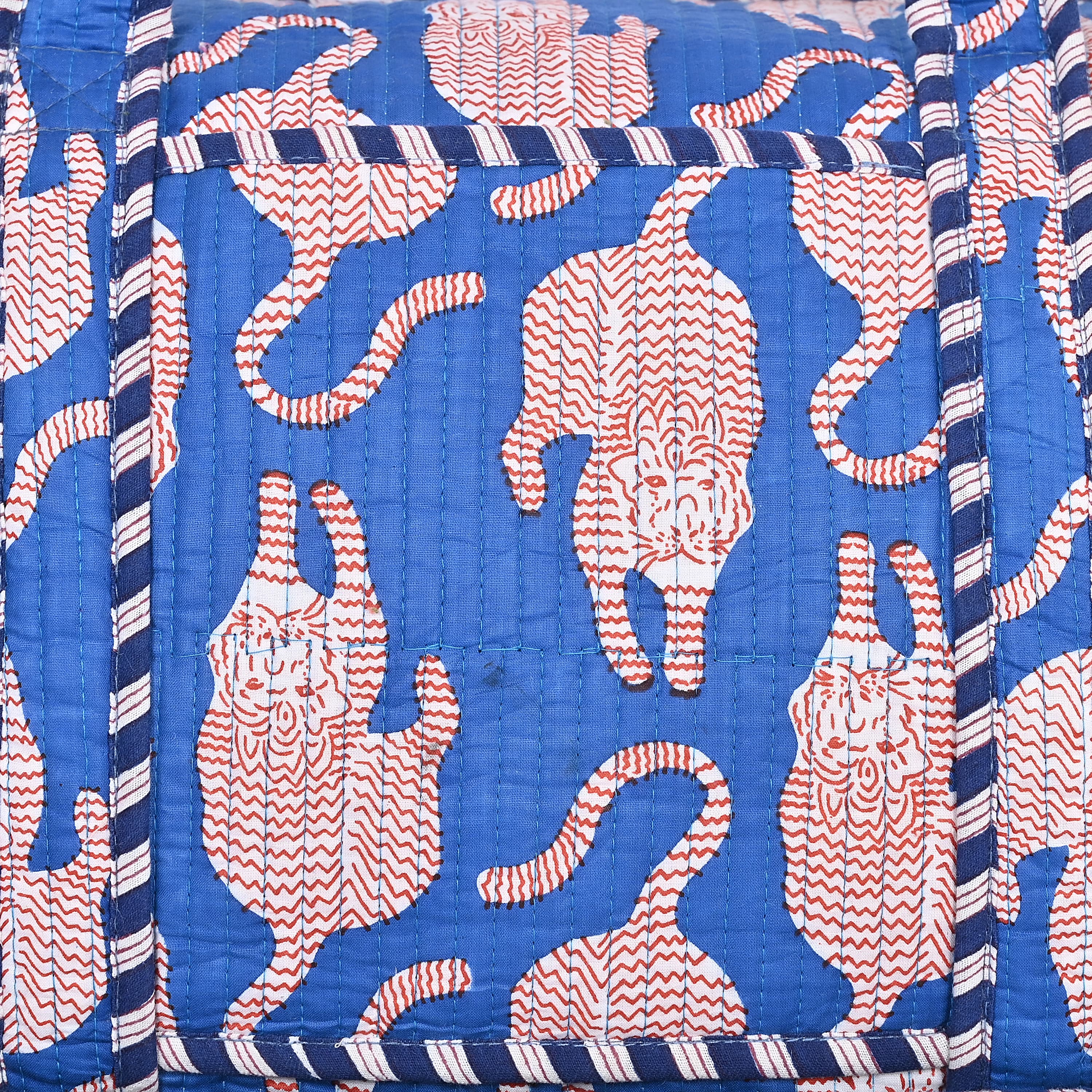 The Mouse Tiger Cotton Weekender — handmade hand block printed cotton weekender bag, ethically made in Rajasthan, India
