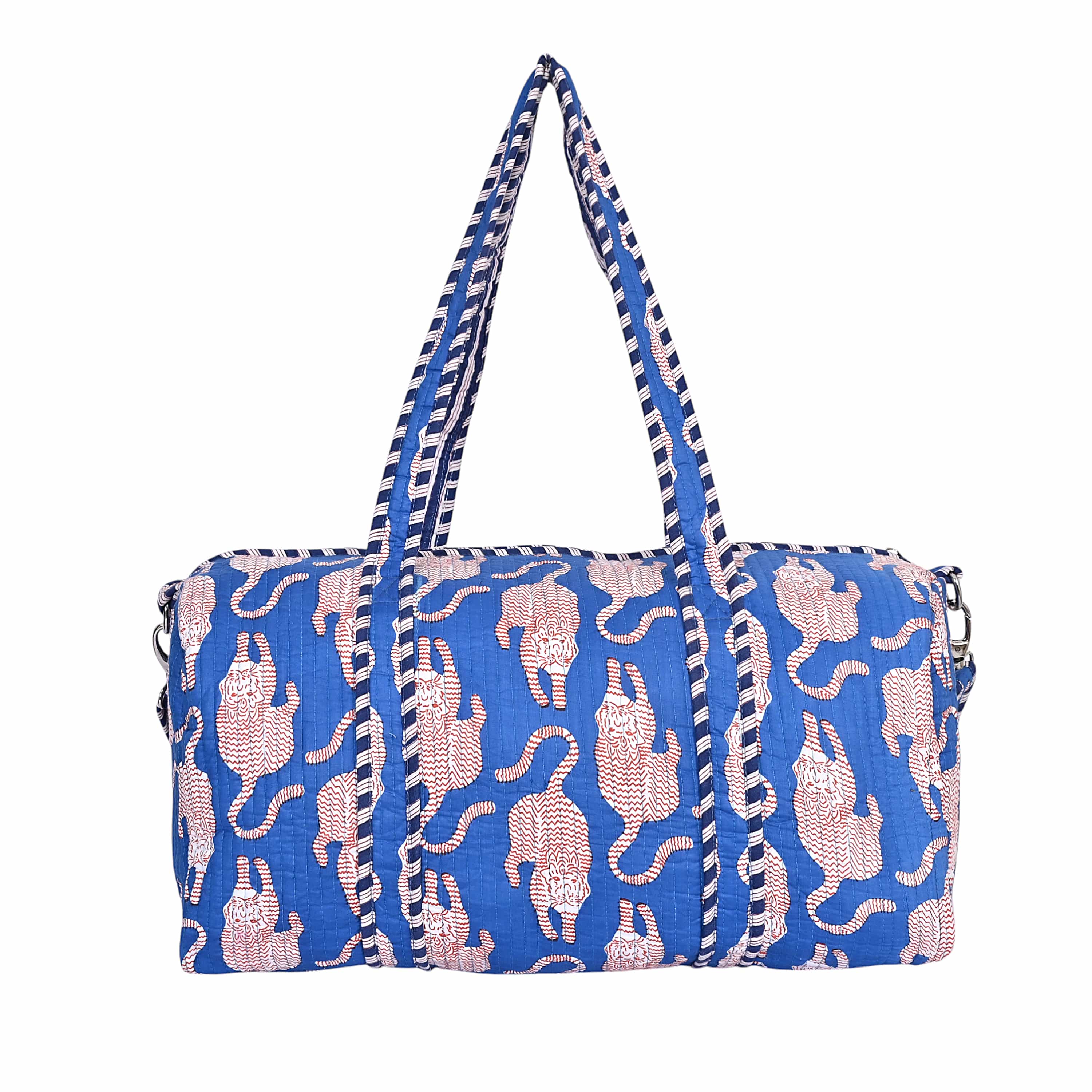The Mouse Tiger Cotton Weekender — handmade hand block printed cotton weekender bag, ethically made in Rajasthan, India