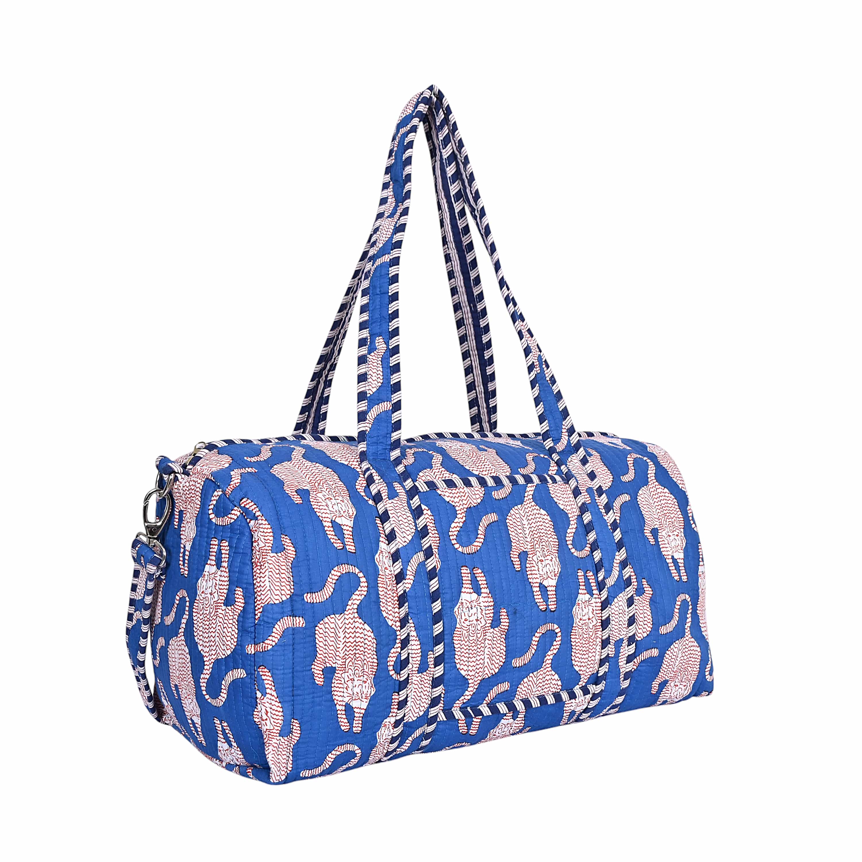 The Mouse Tiger Cotton Weekender — handmade hand block printed cotton weekender bag, ethically made in Rajasthan, India