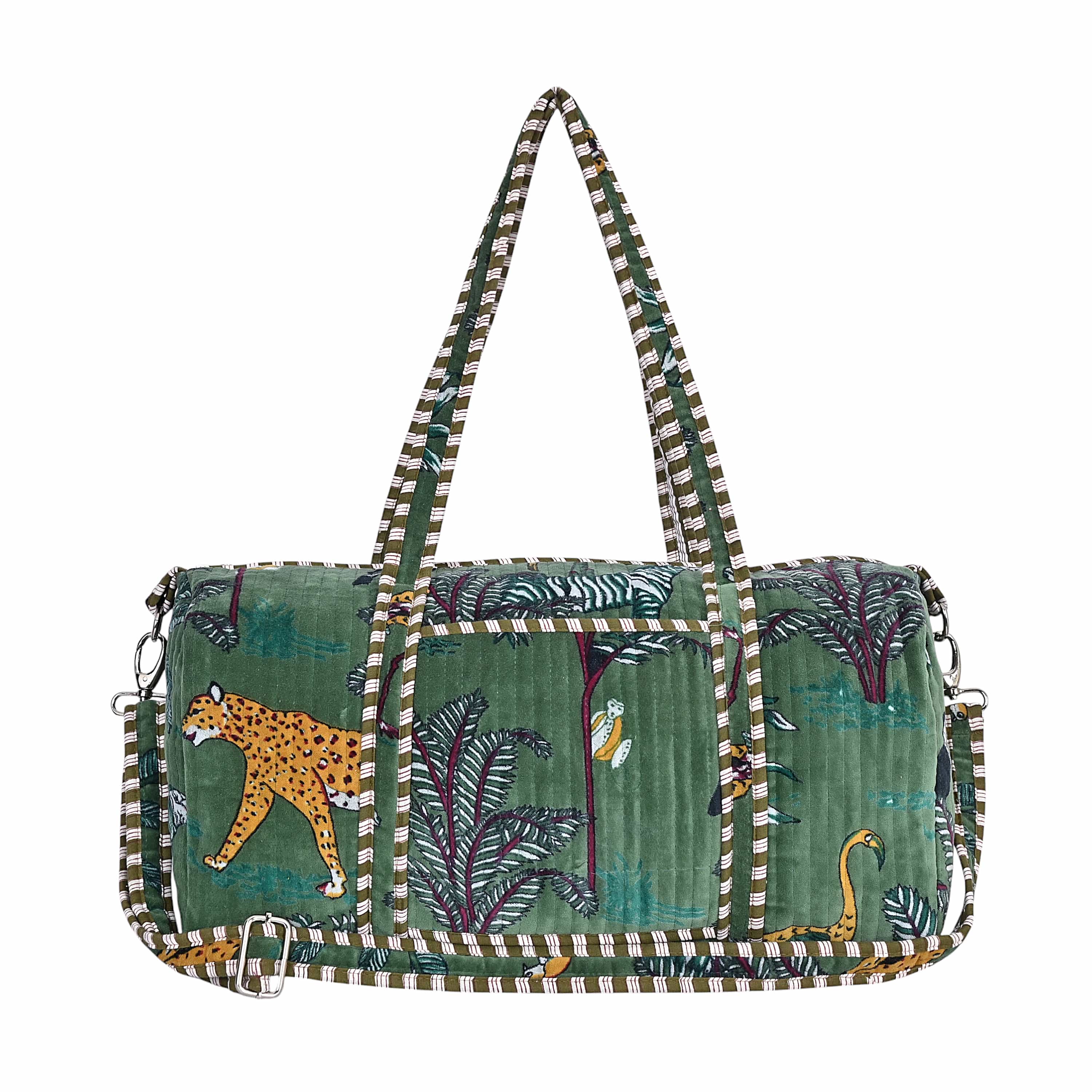 The Jungle Velvet Weekender — handmade quilted velvet weekender bag, ethically made in Rajasthan, India