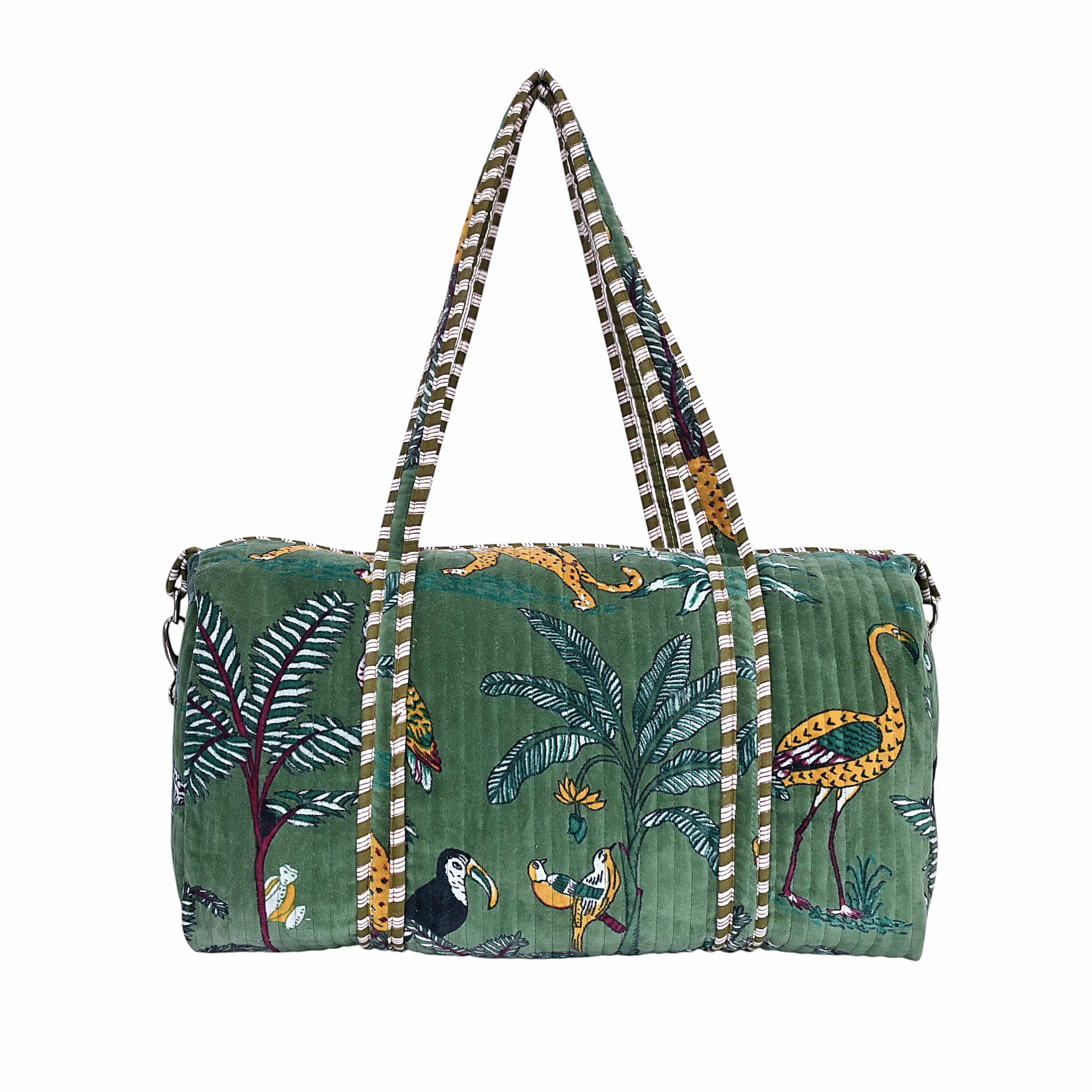 The Jungle Velvet Weekender — handmade quilted velvet weekender bag, ethically made in Rajasthan, India