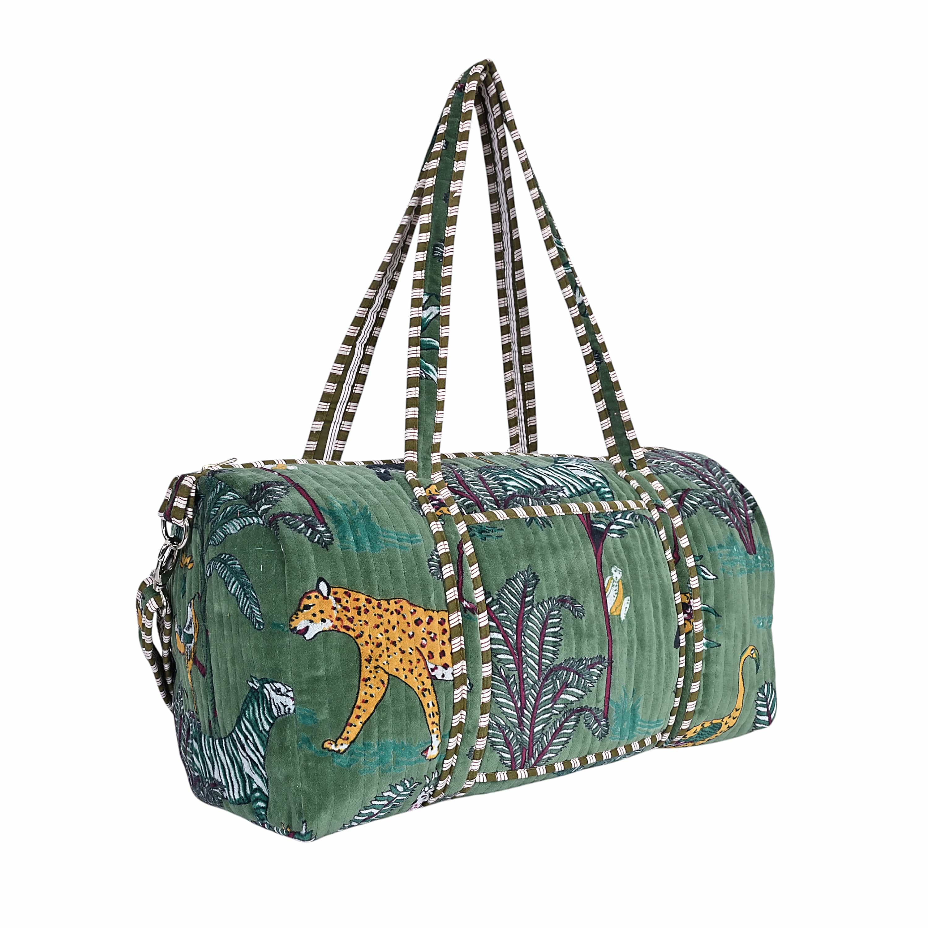 The Jungle Velvet Weekender — handmade quilted velvet weekender bag, ethically made in Rajasthan, India