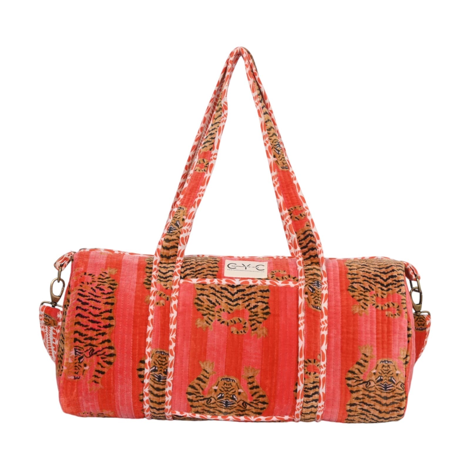 The Tibetan Tiger Velvet Weekender — handmade quilted velvet weekender bag, ethically made in Rajasthan, India