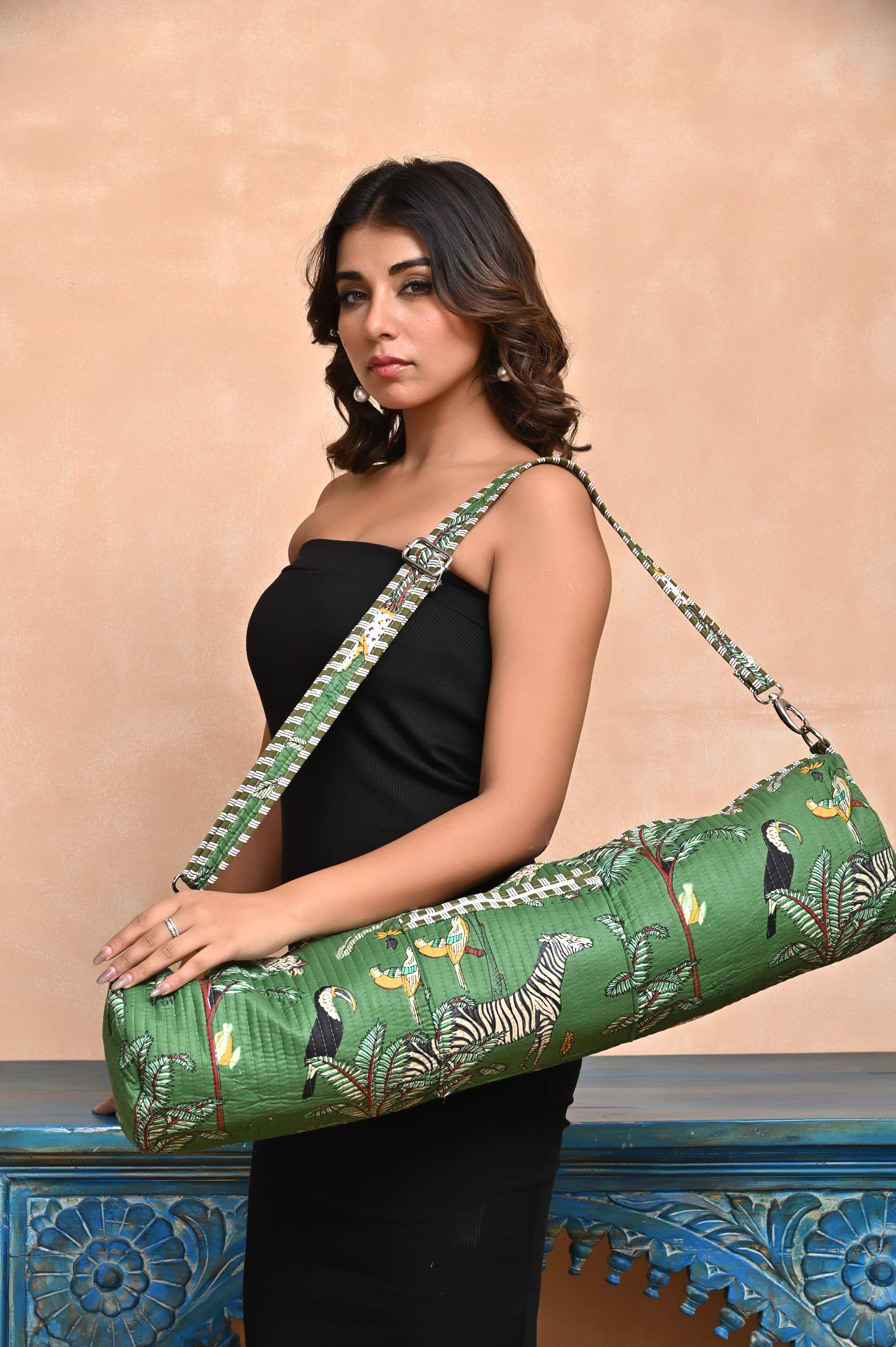 The Jungle Yoga Bag — handmade hand block printed cotton yoga mat bag, ethically made in Rajasthan, India